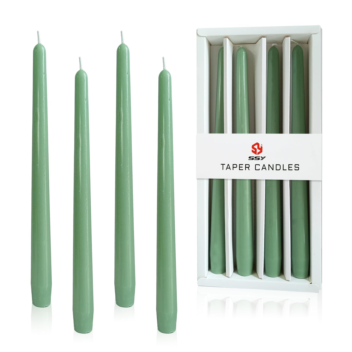 10 Inch Rustic-Chic Sage Green Taper Candles Unscented Smokeless Sage Green Taper Candles Handmade Perfect for Weddings Dinner Parties Home Décor Farmhouse & Boho Style