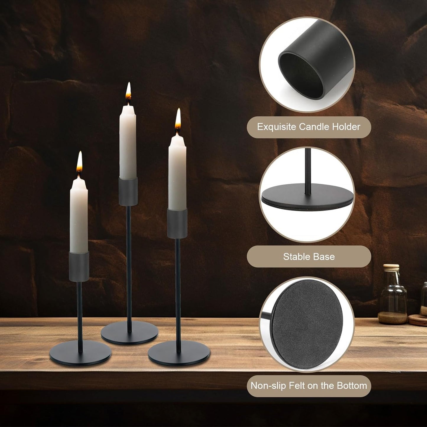 Black Candlestick Holders Bulk for Taper Candles Decorative Metal Candelabra Candle Holders Fit 0.8 Inch Diameter Candles Gold Taper Candle Stands for Wedding Home Party Table Decor (Set of 27)