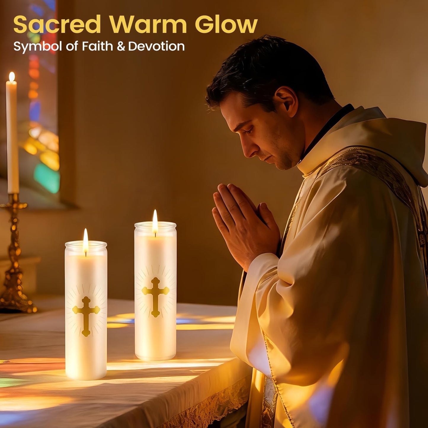 ARQRHTLY 6 Pcs Natural Soy Wax Prayer Candles 7 Day Devotional Candle in Glass 100 Hours Long Burn Time Religious Catholic Christian Spiritual Decor for Memorials Vigil Church Home Altar Bless Novena