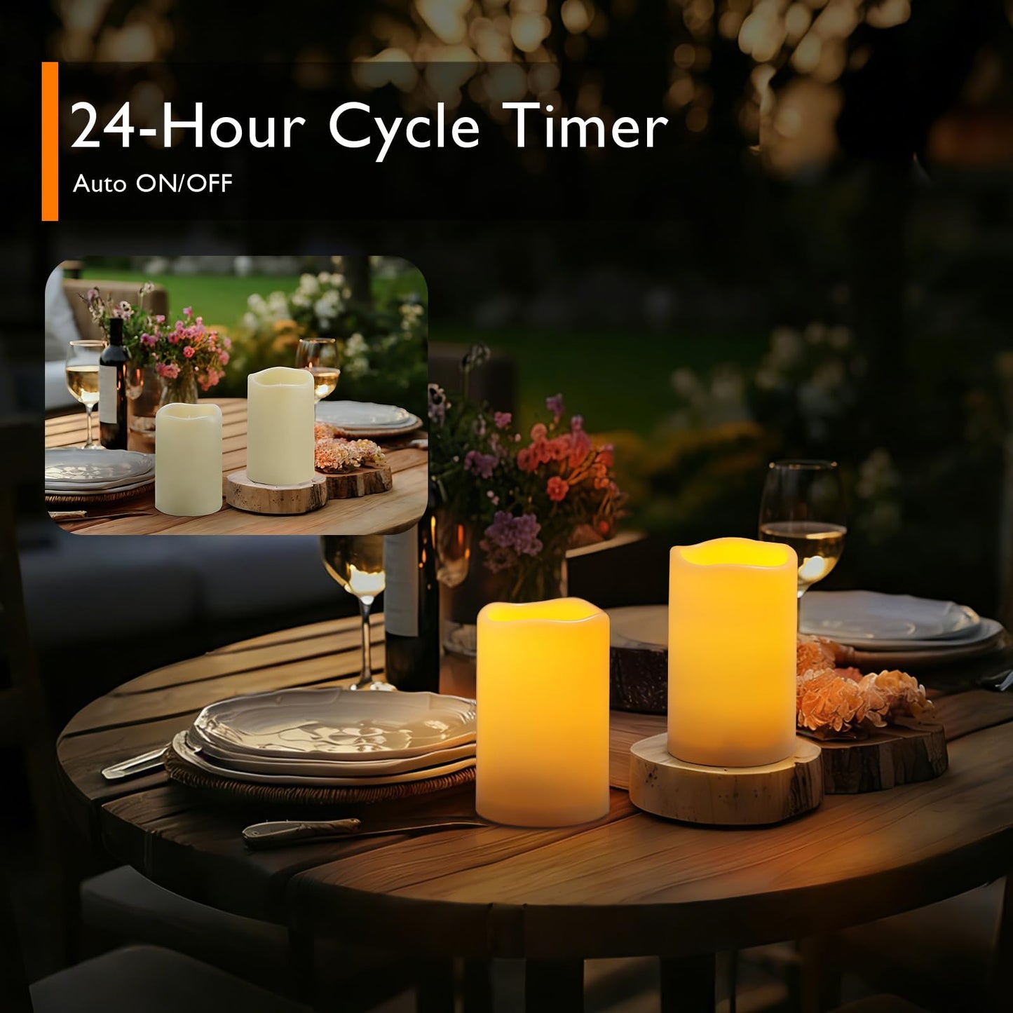 Homemory 3"x5" Flameless Candles, Outdoor Waterproof, Battery Operated LED Pillar Candles with Remote Control and Timer, Plastic, Long Lasting