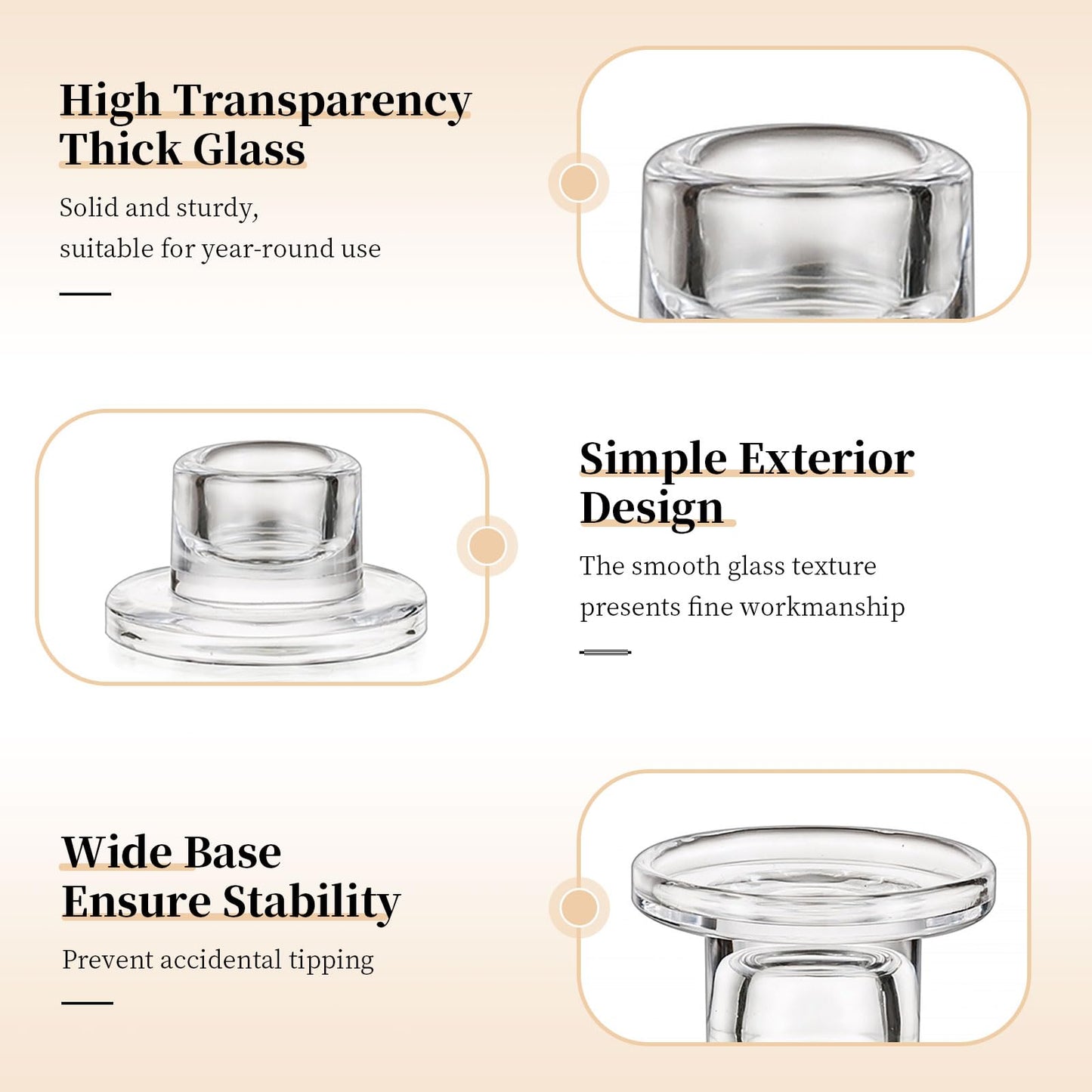 Glasseam Glass Tapered Candlestick Holders: 10Pcs Small Taper Candle Holders Bulk Clear Candle Sticks Holder Decor Short Modern Candle Holder for Table Centerpiece Wedding Christmas Dinner Party