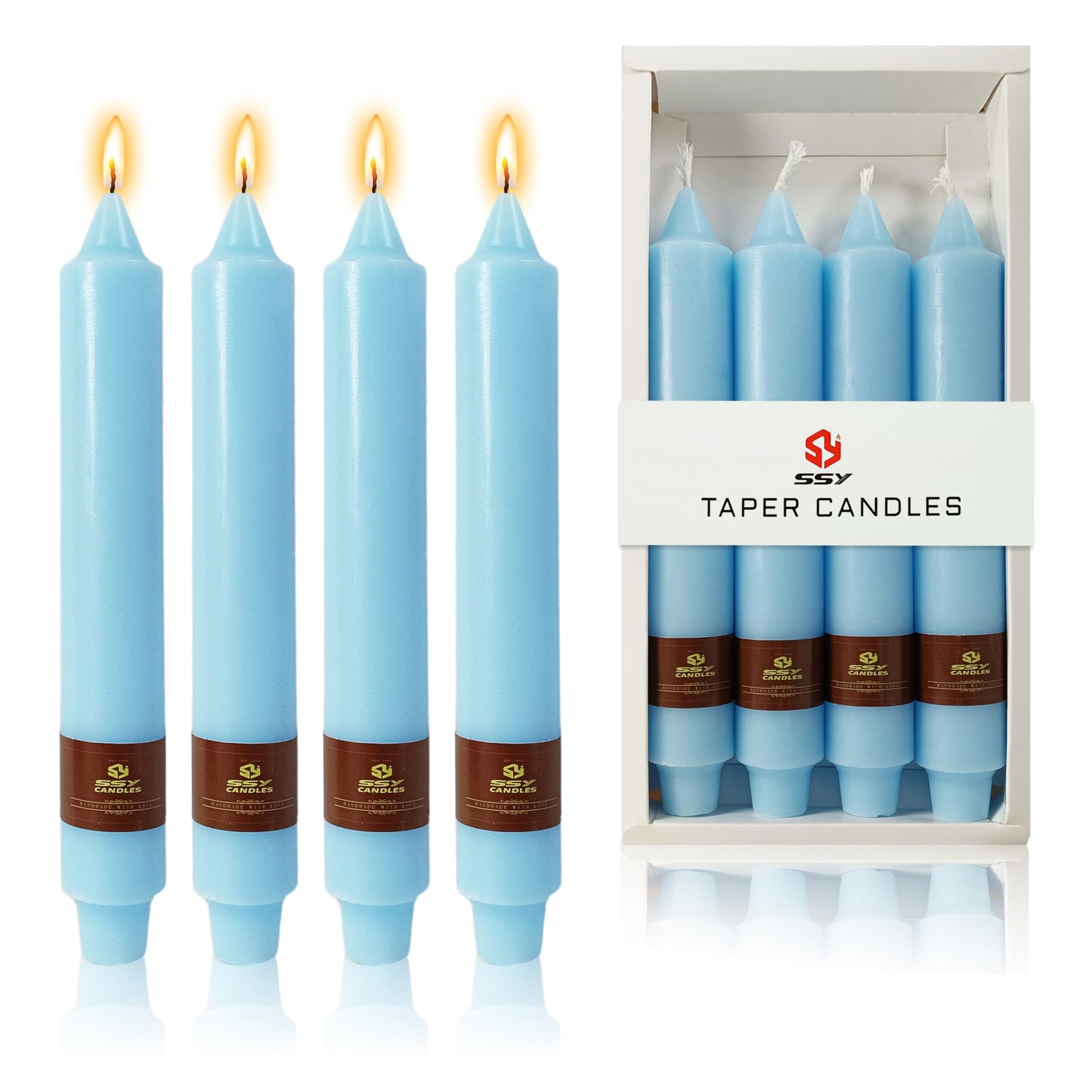 Blue Taper Candles 9 inch - 4 Pack Fat Candle Taper Candles Dripless, Smokeless, Unscented Hand Poured Tall Candlesticks - Perfect for Home Decor, Weddings, and Special Occasions