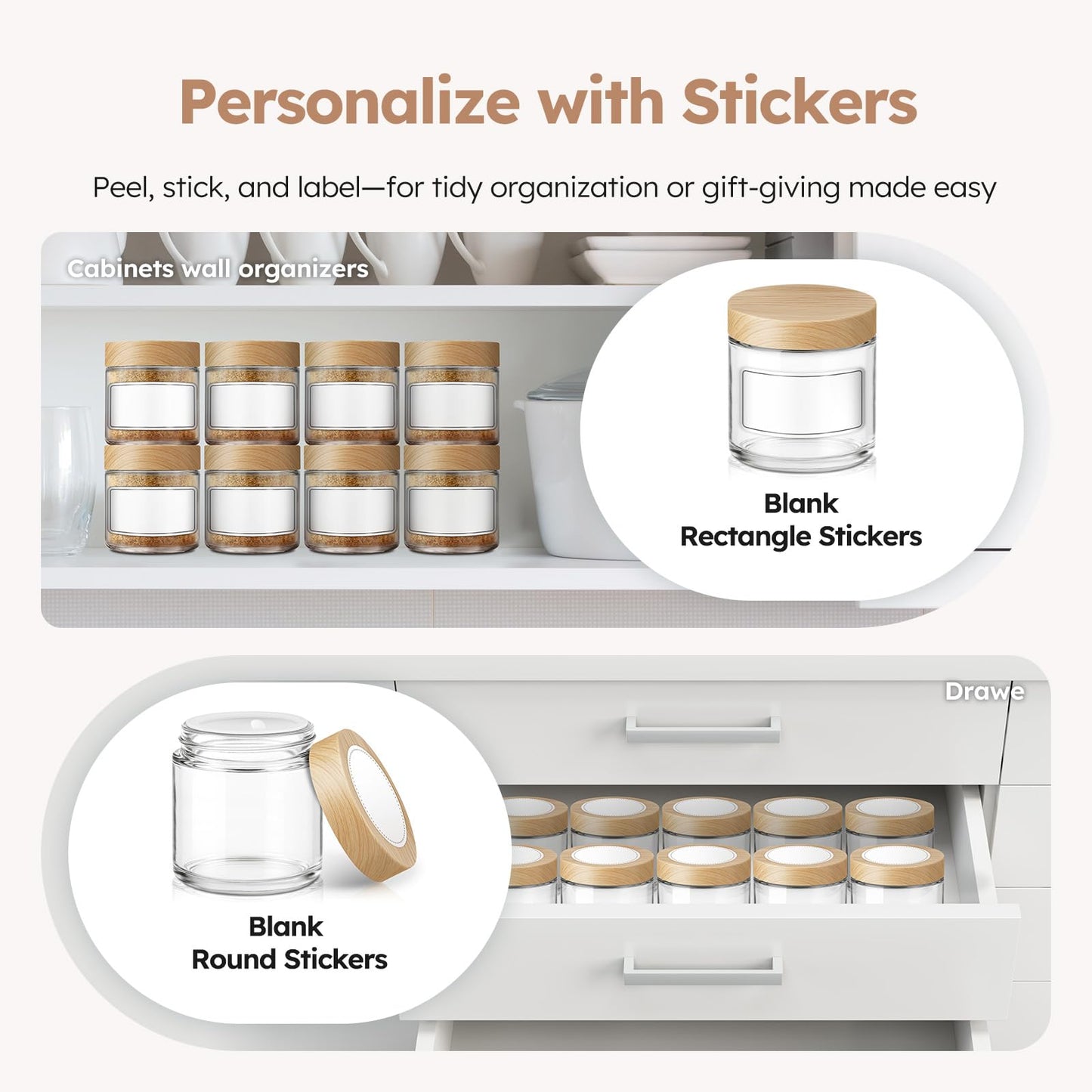 4 oz Glass Jars with Lids, 24 Pack Clear Small Glass Jars with Woodgrain Lids Leakproof Round Airtight Empty Cosmetic Travel Containers with Inner Liners For Lotions Powders and Candle Making
