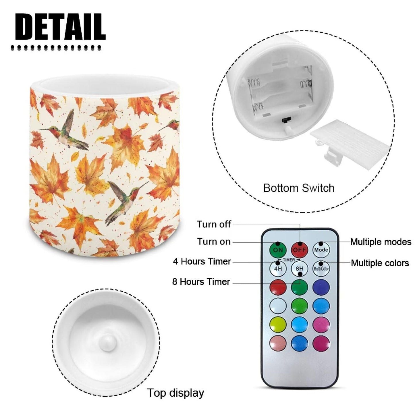 Cozeyat Fall Leaf Kitchen Counter LED Candles Set of 4 Battery Powered Flameless with Remote Timer Dancing Flame Waterproof for Home Patio Table Use