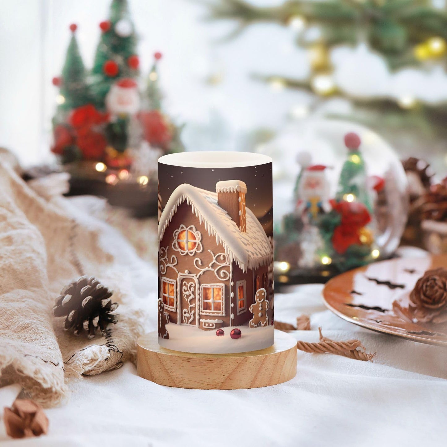 ALAZA Christmas Gingerbread House Flickering Flameless Candles Battery Operated with Remote Timer,Tea Light Candles LED Pillar Votive Candles Set of 2 for Outdoor Indoor Decorations
