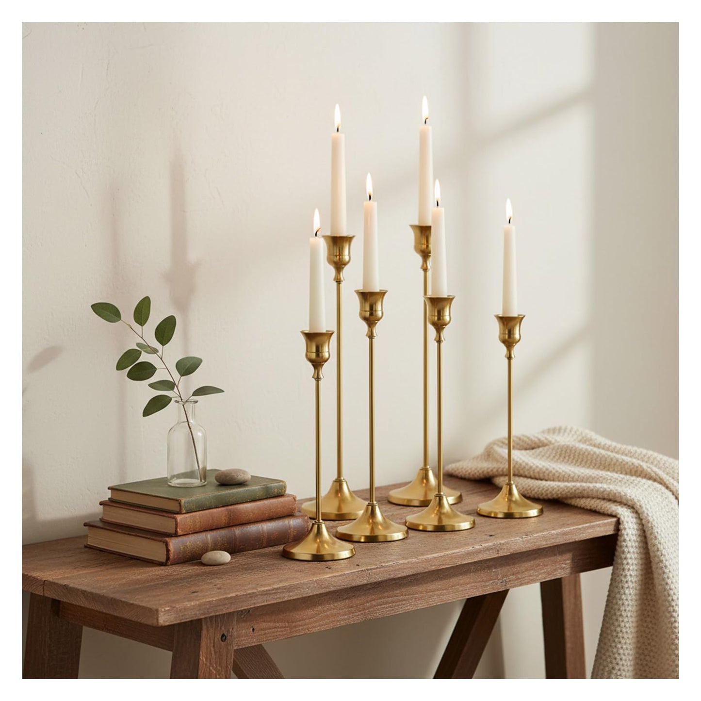 Candle Holder, Modern Minimalist Brass Gold Metal Candlestick Holders, Set of 3 Tall - Elegant Taper Candle Holders for Table Centerpiece, Wedding, Dinner Party Home Decor (2 Set 6 pcs)