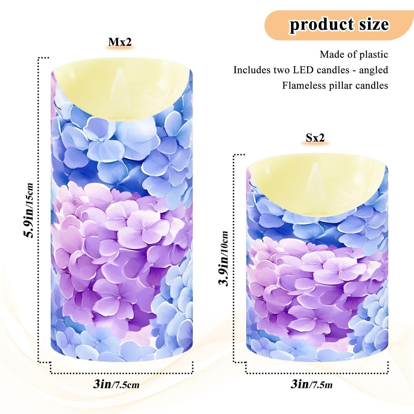 ALAZA Hydrangeas Flickering Flameless Candles Battery Operated with Remote Timer,Tea Light Candles LED Pillar Votive Set of 2 for Outdoor Indoor Decorations 3" x3.9"