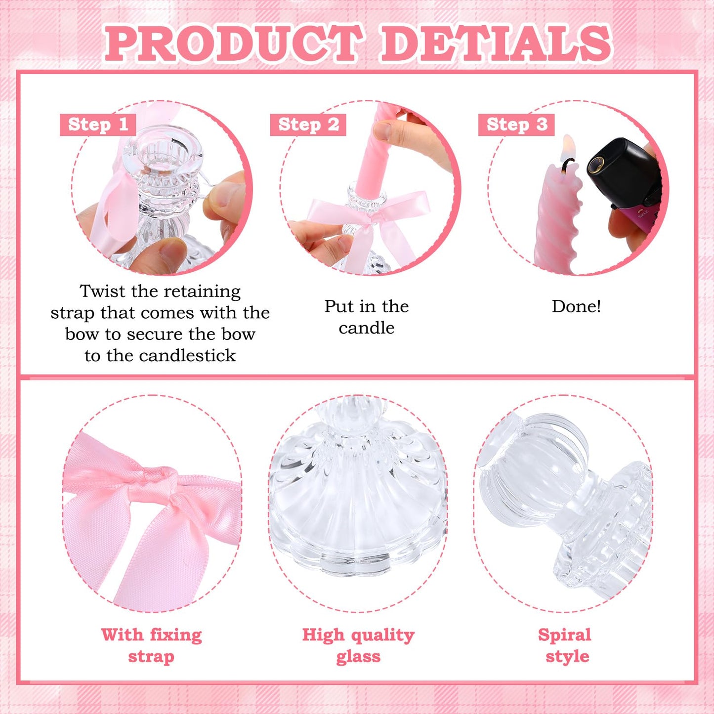 Mumufy 6 Set Pink Bow Candles Coquette Taper Candles with Candle Holder Bow Candlestick Holder Table Centerpieces Decorations Pink Gifts for Coquette Bachelorette Bridal Wedding Birthday Party
