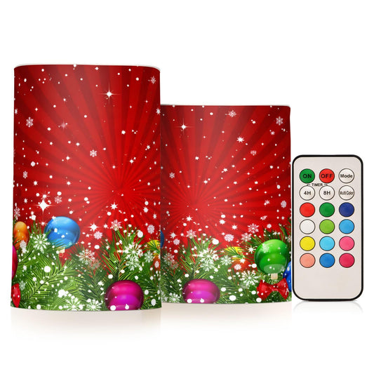 ALAZA Christmas Tree Decoration and Snowflakes Red Flickering Flameless Candles Battery Operated with Remote Timer,Tea Light Candles LED Pillar Votive Candles Set of 2 for Outdoor Indoor Decorations