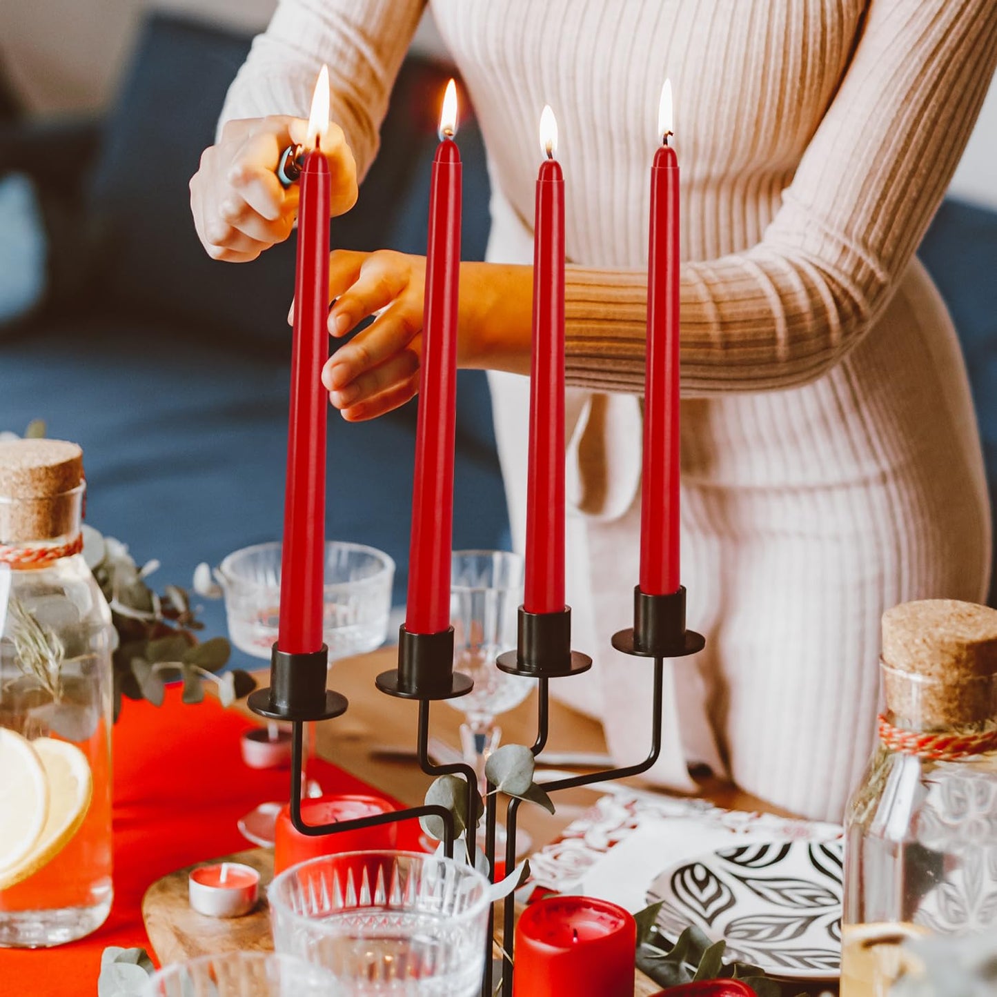 WPONSZU 14 Pack Tall Red Taper Candles 10 Inch Unscented Dripless Candlesticks for Christmas,Valentine's Day,Dinner,Party,Brithday,Wedding and Home Decoration - 8 Hour Burn Time.
