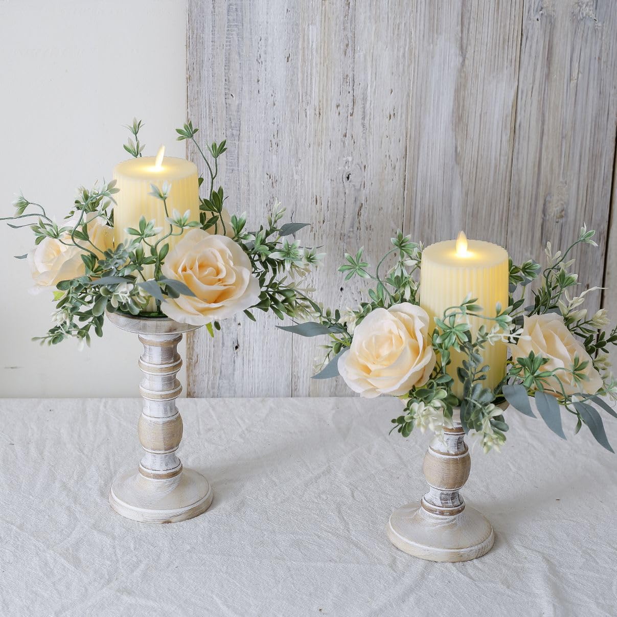 Youshe 4 Pcs Artificial Rose Candle Ring, Valentine's Day Candle Rings Wreaths Mini Floral Garland Wedding Table Pillar Centerpiece for Xmas Home Farmhouse Party Candle Holder Décor (Champagne)
