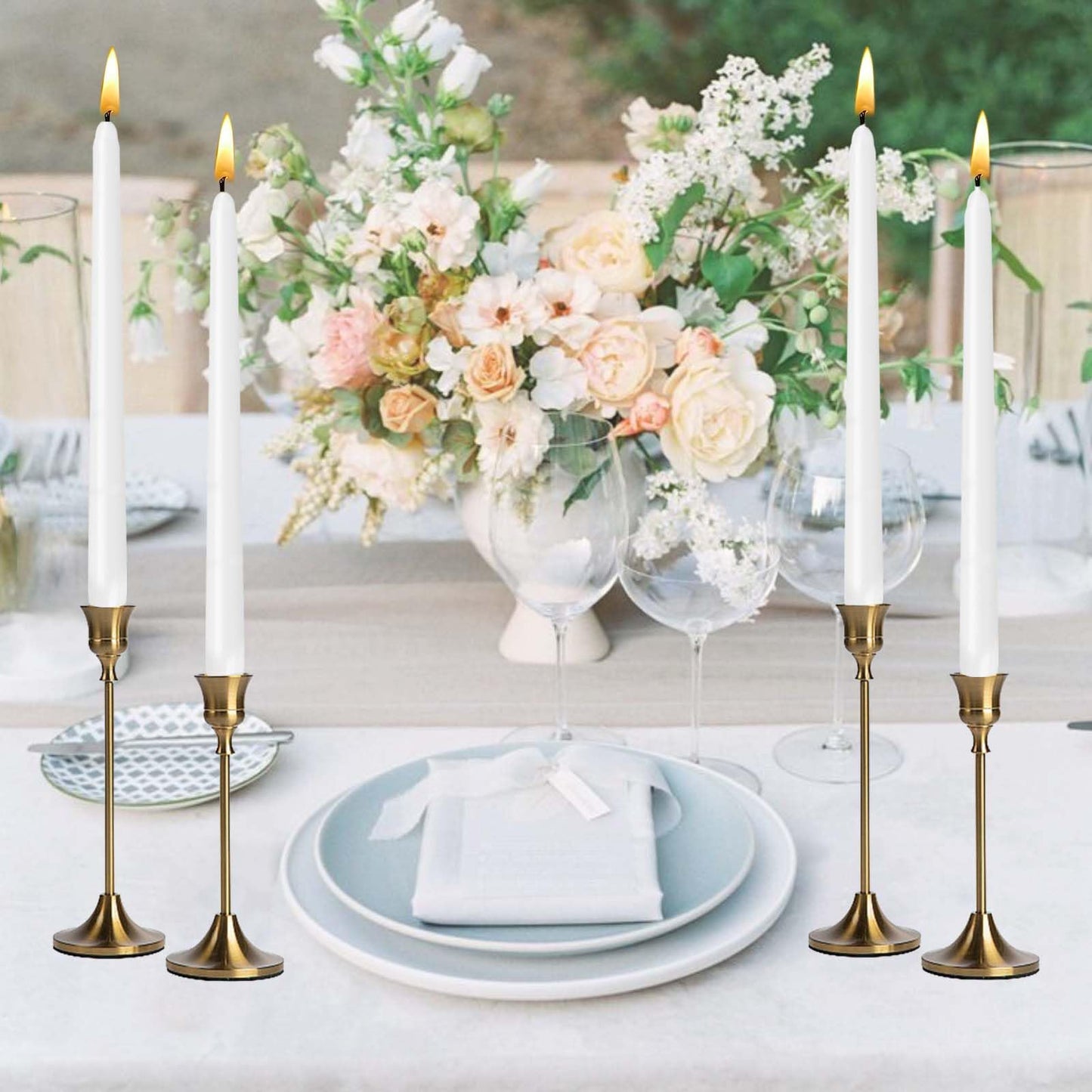 10 inch Taper Candles,Set of 4 Tapered Candle, Tall Candlesticks,Conical Stick Candles,Smokeless,for Home Dinner, Party, Wedding, Halloween, Christmas (White, 10inch)
