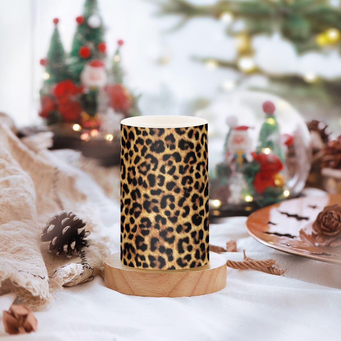 BOENLE Flickering Flameless Candles, Leopard Texture LED Candles with Remote Timer, Set of 2 Battery Operated Candle for Valentine Wedding Birthday