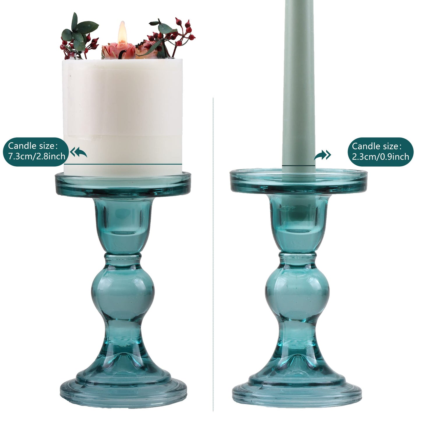 GMWD 3 Pcs Glass Candle Holder Set Clear, Green Candlesticks Holders Pillar Taper Candles Tealight Stand for Wedding Centerpieces Home Decorations Dining Table