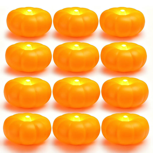 2.3” x12PK Orange Floating Candles-Halloween Flameless Water - Activated Candles, 180+ Hours Long - Lasting- Fall Decorations- Pool Decor-Thanksgiving Decorations