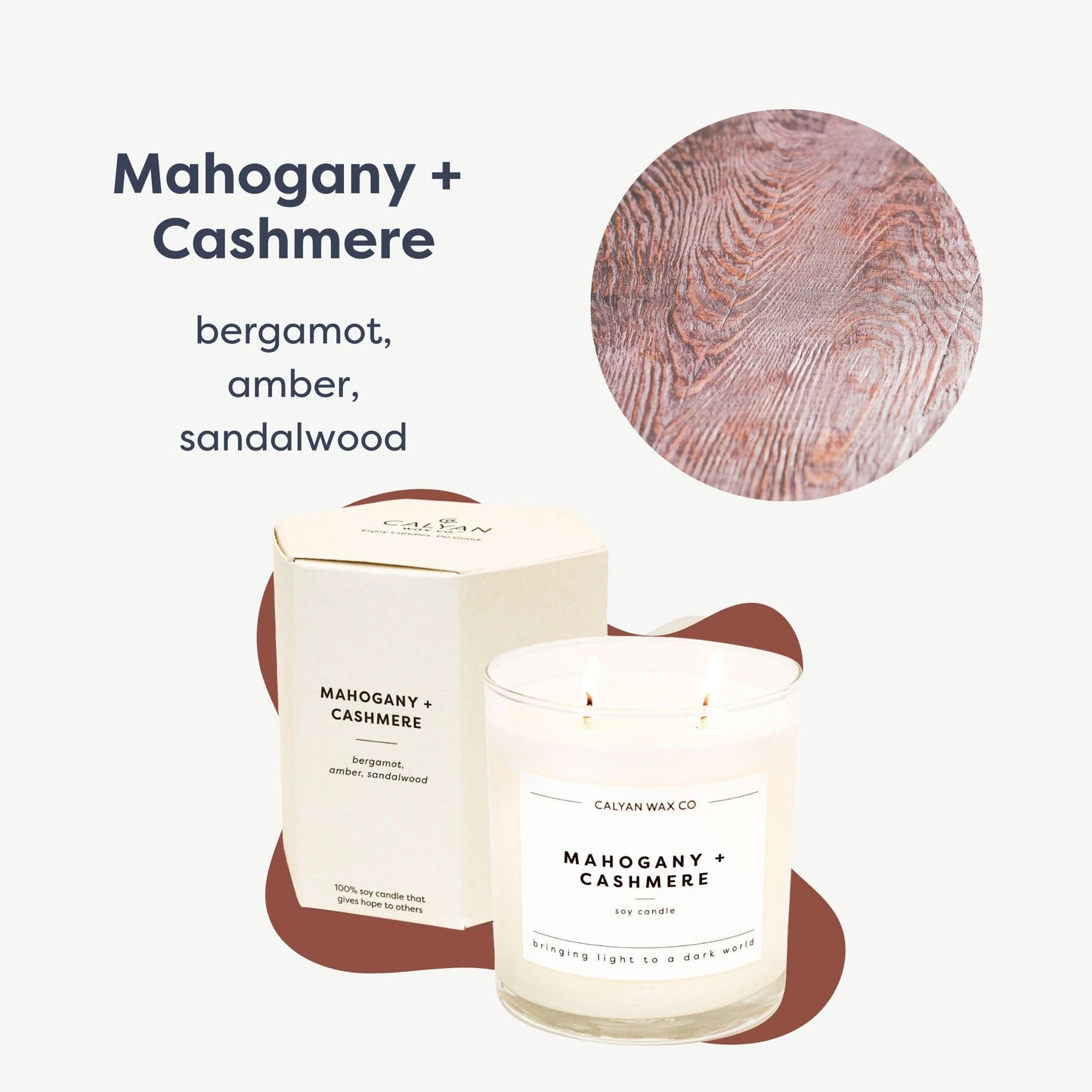 Calyan Wax Co. Mahogany & Cashmere 2 Wick Scented Candle - 37 Hour Burn - Luxury Clean Soy Wax Candles - Long Lasting Large Glass Jar Candle for Home - 8.8oz