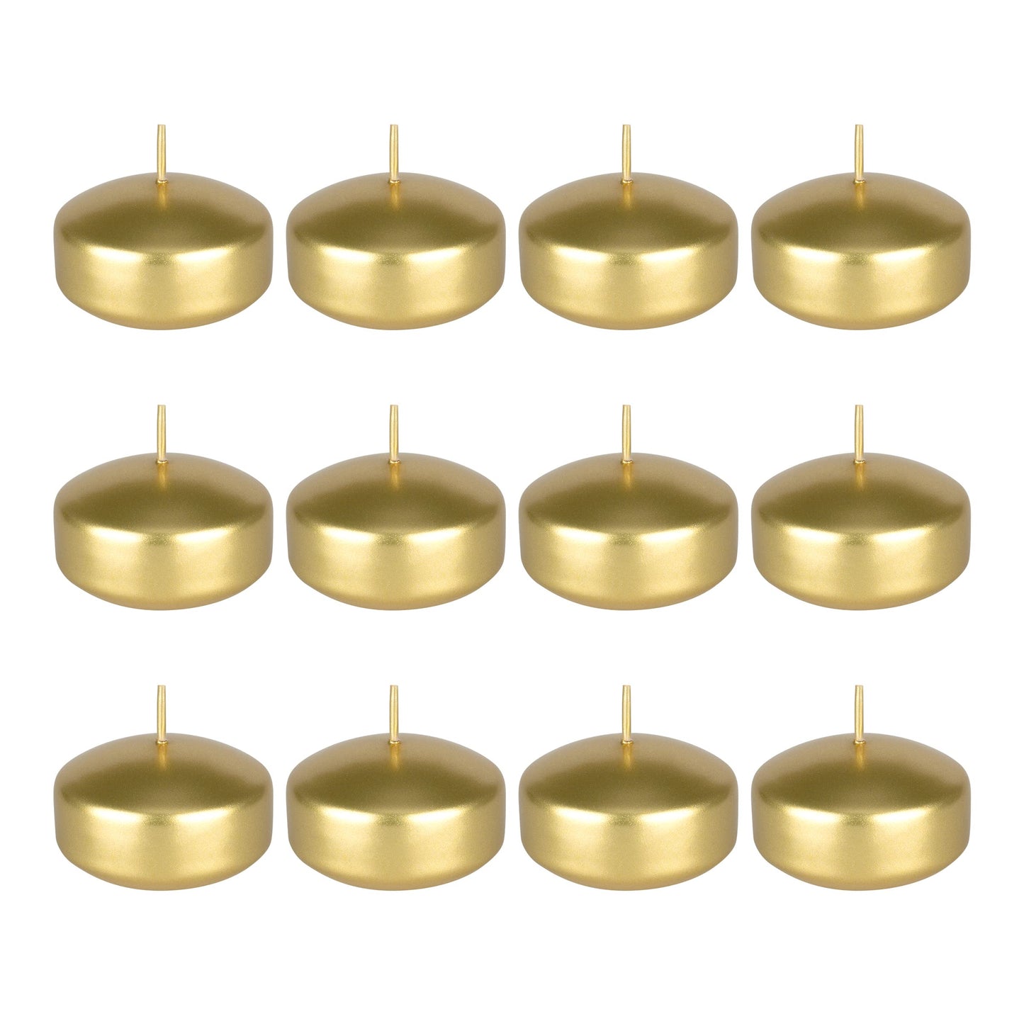 Mega Candles 12 pcs Unscented Gold Floating Candles, Hand Poured Wax Candle 2 Inch Diameter, Home Décor, Wedding Receptions, Centerpieces, Occasions, Events, Festivities, Meditations, Spas