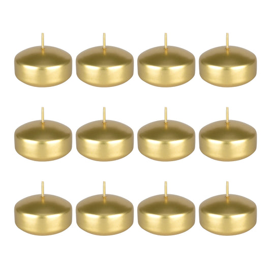 Mega Candles 12 pcs Unscented Gold Floating Candles, Hand Poured Wax Candle 2 Inch Diameter, Home Décor, Wedding Receptions, Centerpieces, Occasions, Events, Festivities, Meditations, Spas