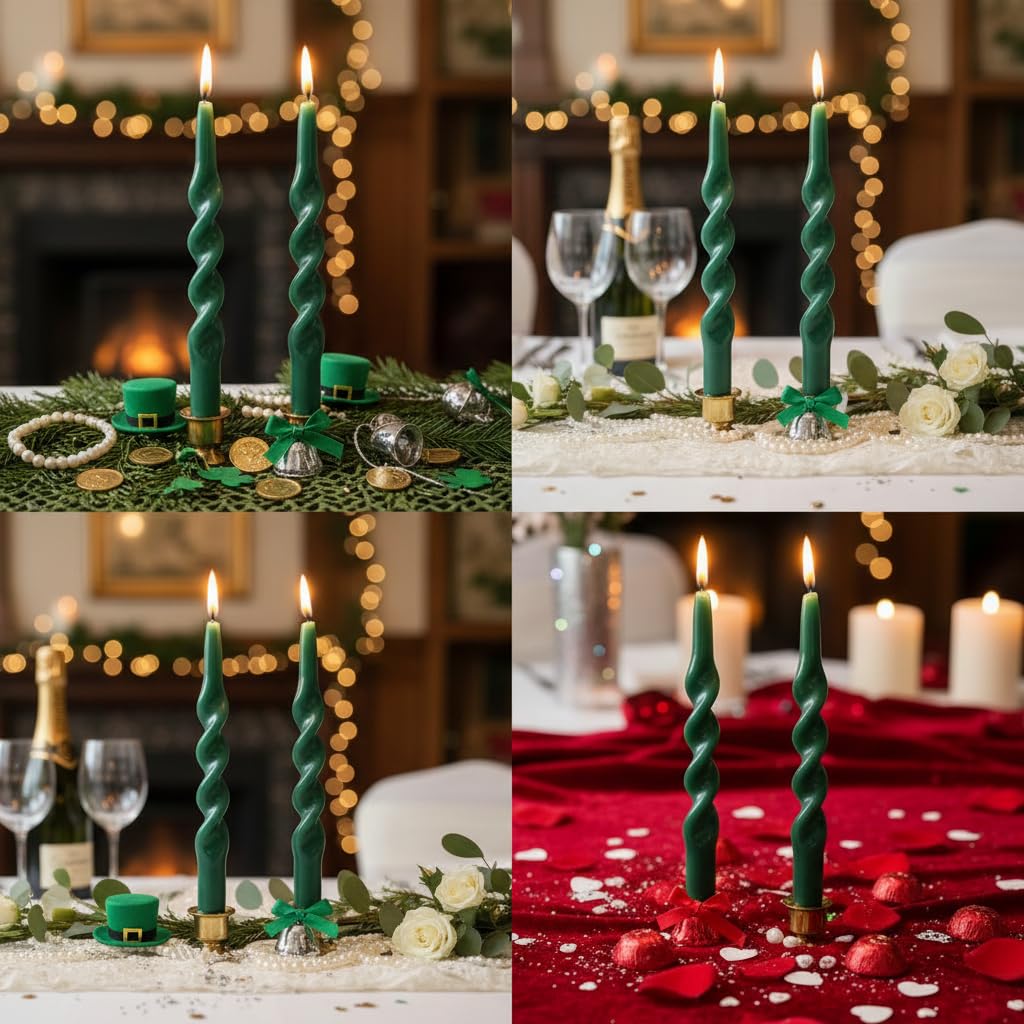 Spiral Taper Candle Dinner Candlesticks,10inches Long Tapered Candles Green Twisted Candlestick Decorative Candle Sticks for Holiday Wedding Party Dinner Table Women Men,1D-Navygreen