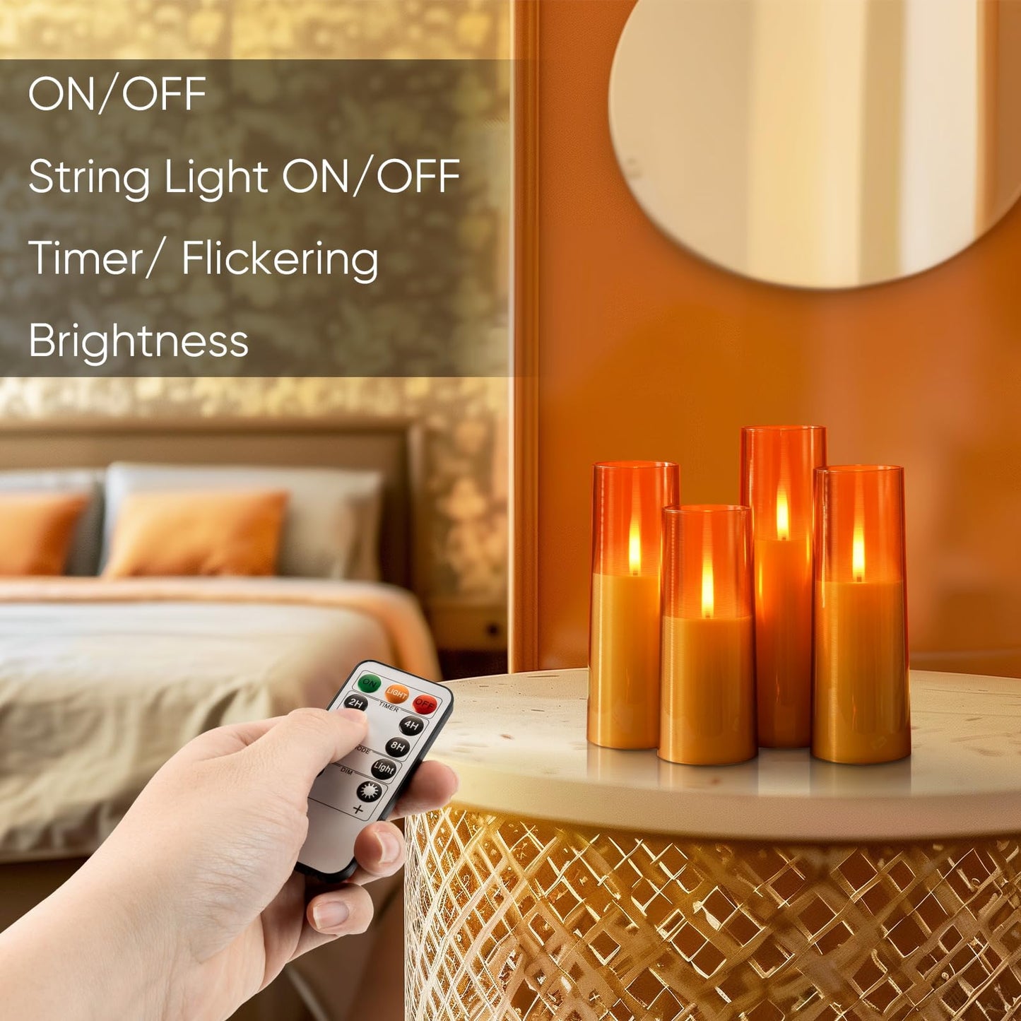Homemory Amber Flameless Battery Operated LED Candles with Remote Control, Flickering Pillar Candles, 7-Piece Set for Multi-Use Decor, Timer Function Included