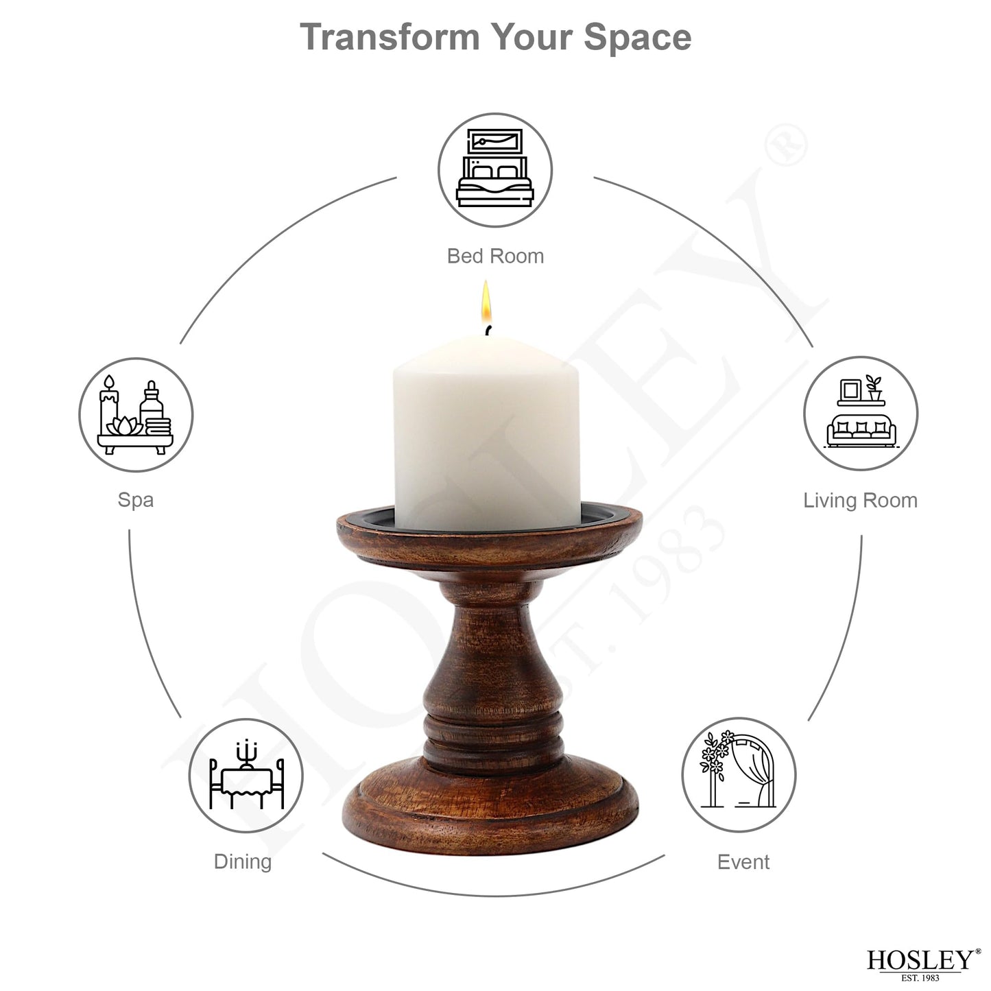 Hosley Set of 2 Brown Wood Pillar Candle Holders 5 Inch High Ideal Gift for Weddings Bridal Party Spa Reiki Meditation Votive LED Pillar Candle Gardens