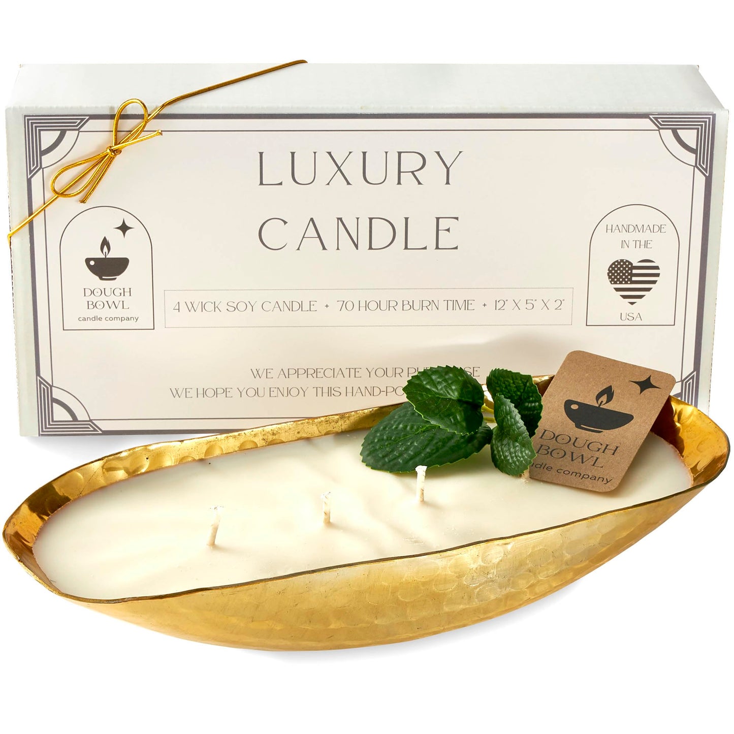 Dough Bowl Candle Co. Luxury Candle - Scented Luxury Candles for Home, 12x5x2 Inch Vessel for Women and Men, Fancy 4 Wick for All Occasions (Gold, Palo Santo and Patchouli)