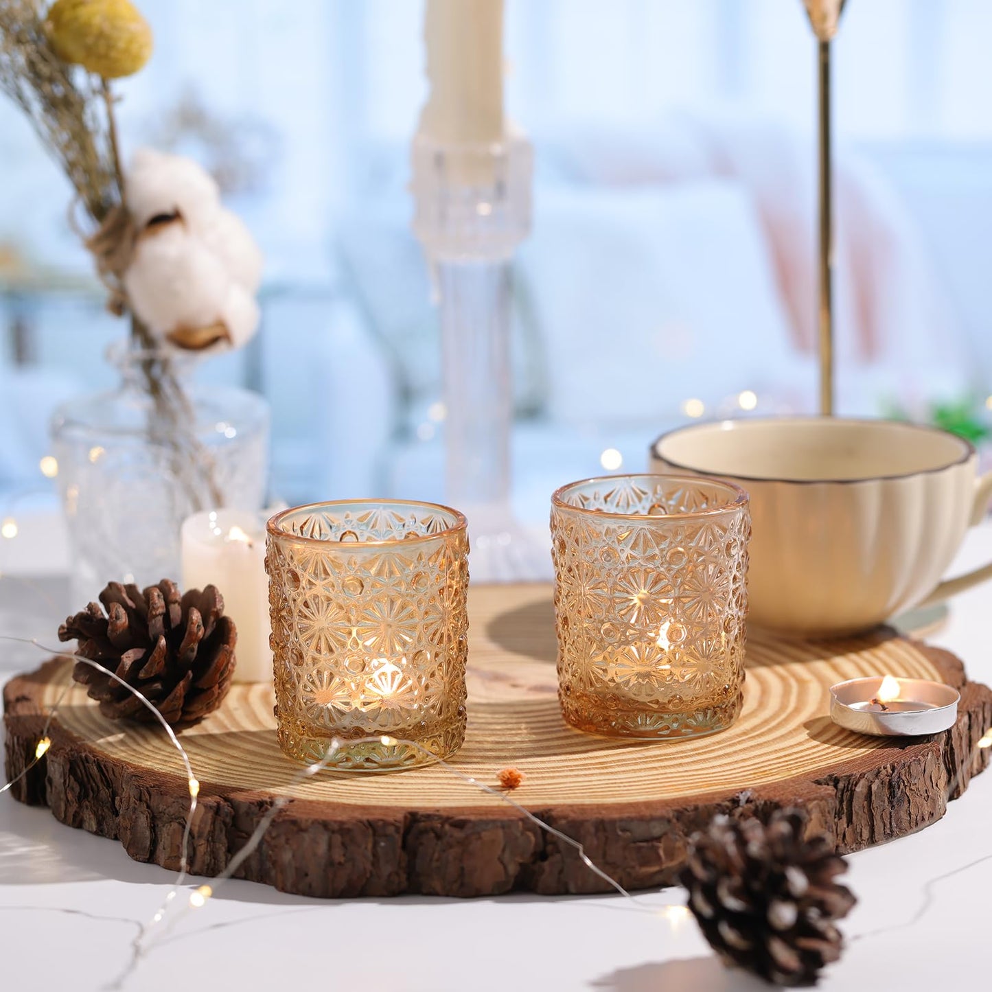 Lanttu 12 Pack Gold Votive Candle Holders, Flower Tea Lights Candles Holders for Wedding Table Centerpieces, Birthday Parties, Anniversary, Bridal Shower and Holiday Decorations