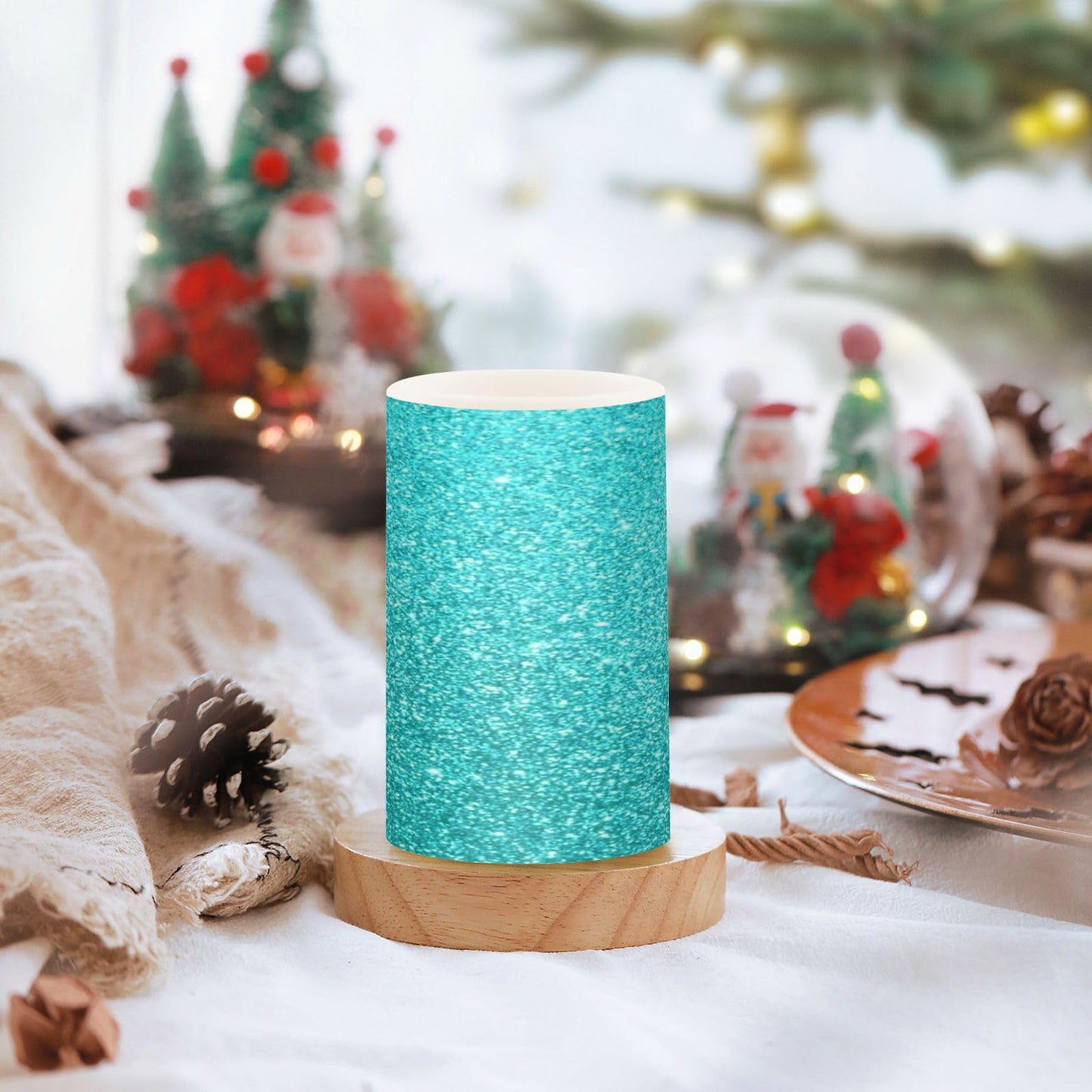 Flameless Candles Battery Operated Teal Turquoise Glitter Flickering Led Pillar Candles With Remote Control Blue Texture Print Colour Changing Warm Light Candles For Wedding Halloween Christmas