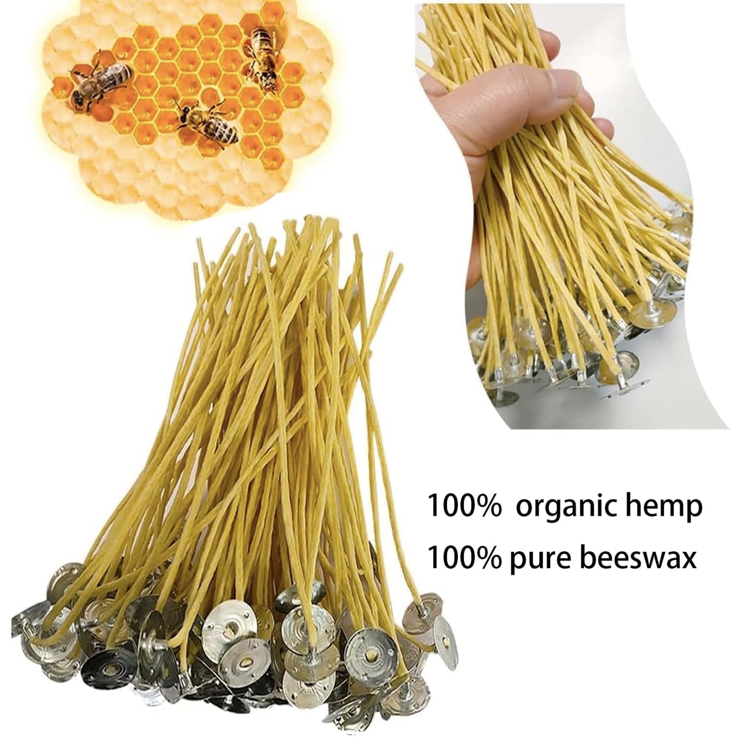 Candle Wicks 100 PCS 8 inch Hemp Candle Wicks 2.5mm Organic Beeswax Candle Wicks for Candle Making Candle Wick for Butter Candle Hemp Candle Wick
