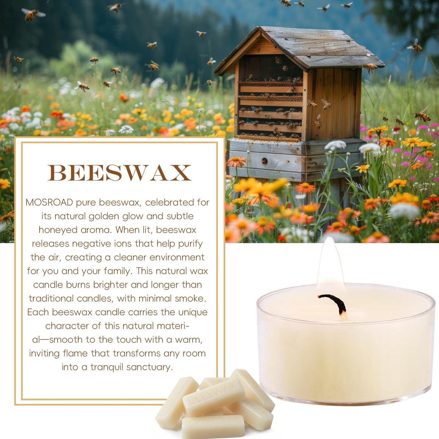 48 Pcs Natural Beeswax Tealight Candles White, Pure Beeswax Tea Candles in Clear Cup, Organic Ivory Small Tea Light Candles with 4 Hours Clean Burn Time, Soy, Paraffin, & Fragrance Free