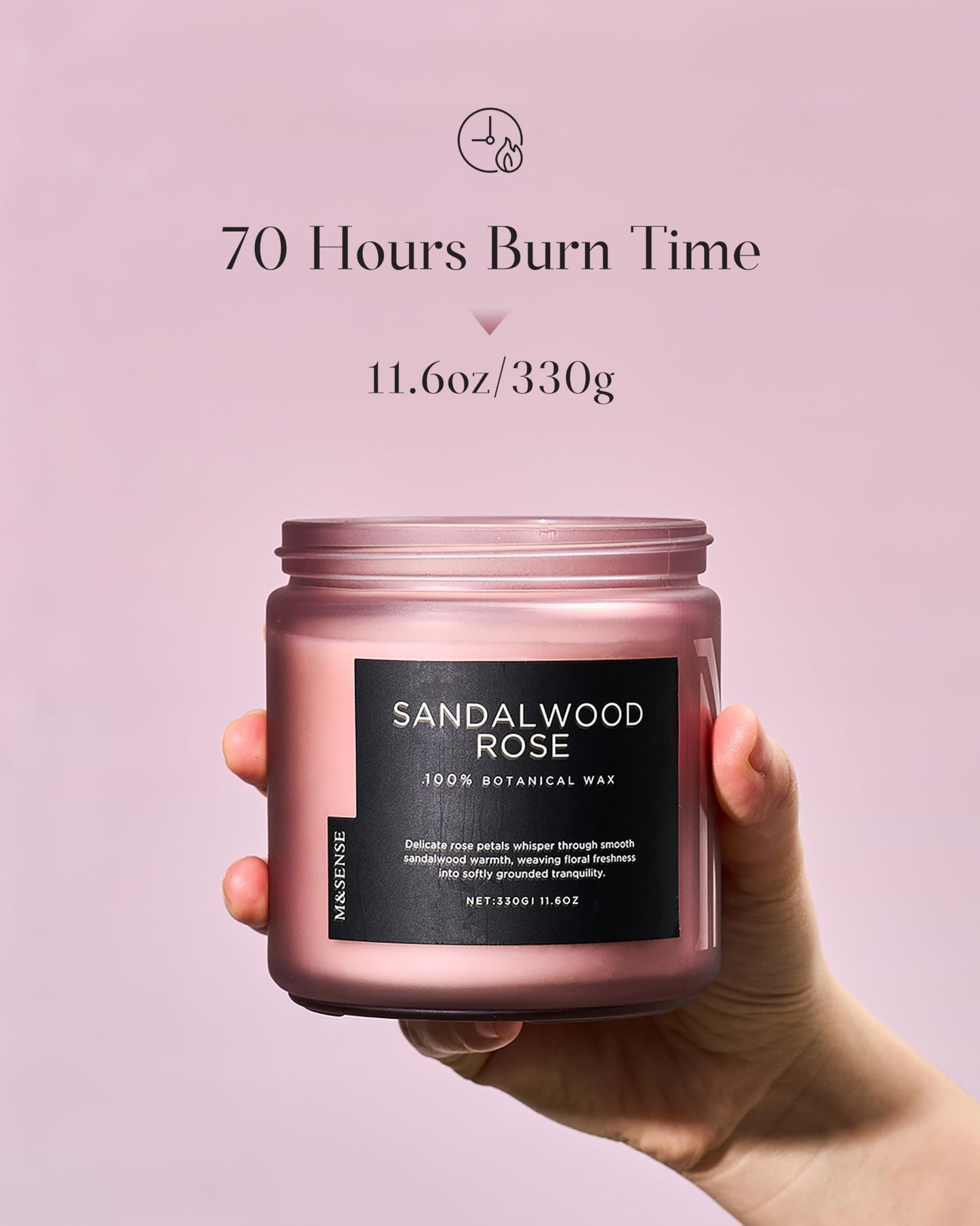 M&SENSE Sandalwood Rose Scented Candle - 11.6oz Natural Soy Wax Non Toxic 70-Hour Burn Long Lasting Candle, 2-Wick Strong Scent for Home - Slow-Burning Housewarming Gift for Men & Women