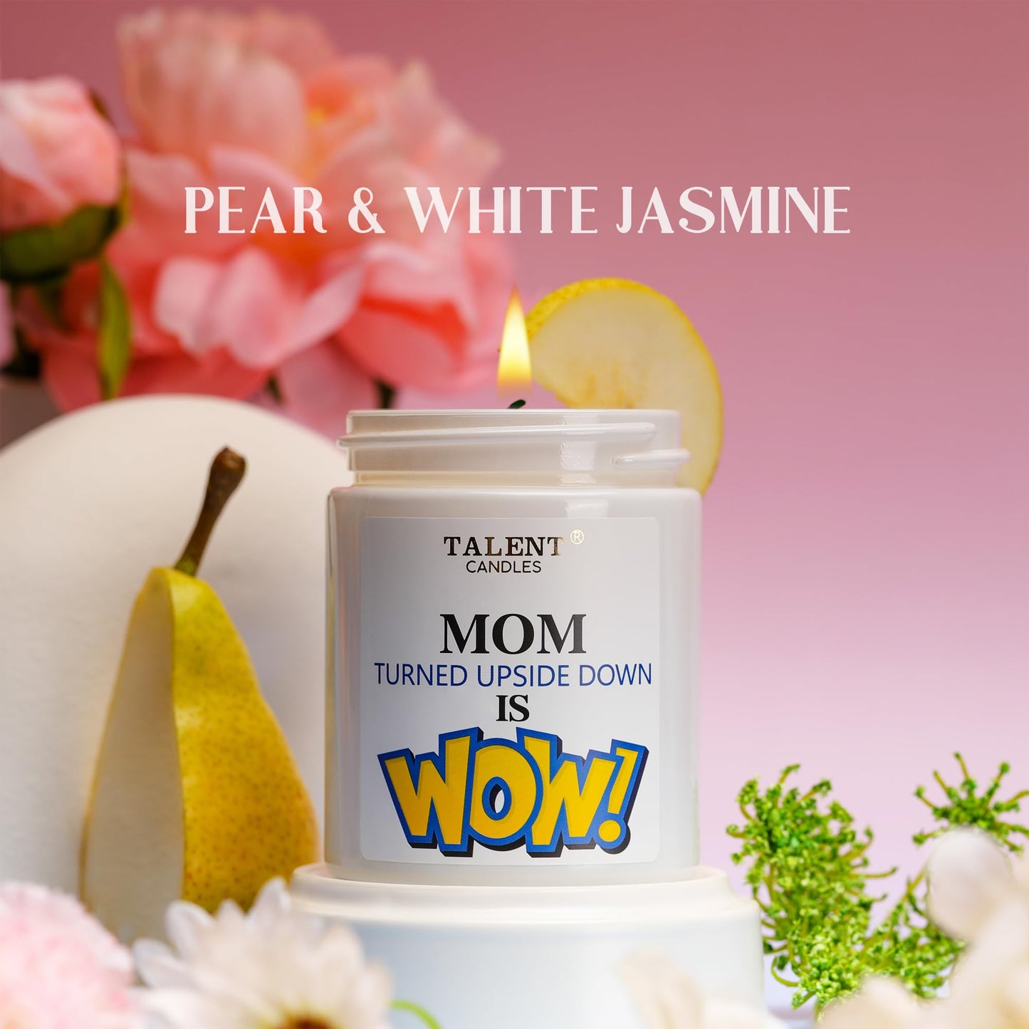 Scented Candle for Mom - Mother's Day Gifts - Perfect Home Décor Gift Elegant Gift for Mom - Birthday Gifts - 8.4oz Candle Jars - Pear & White Jasmine