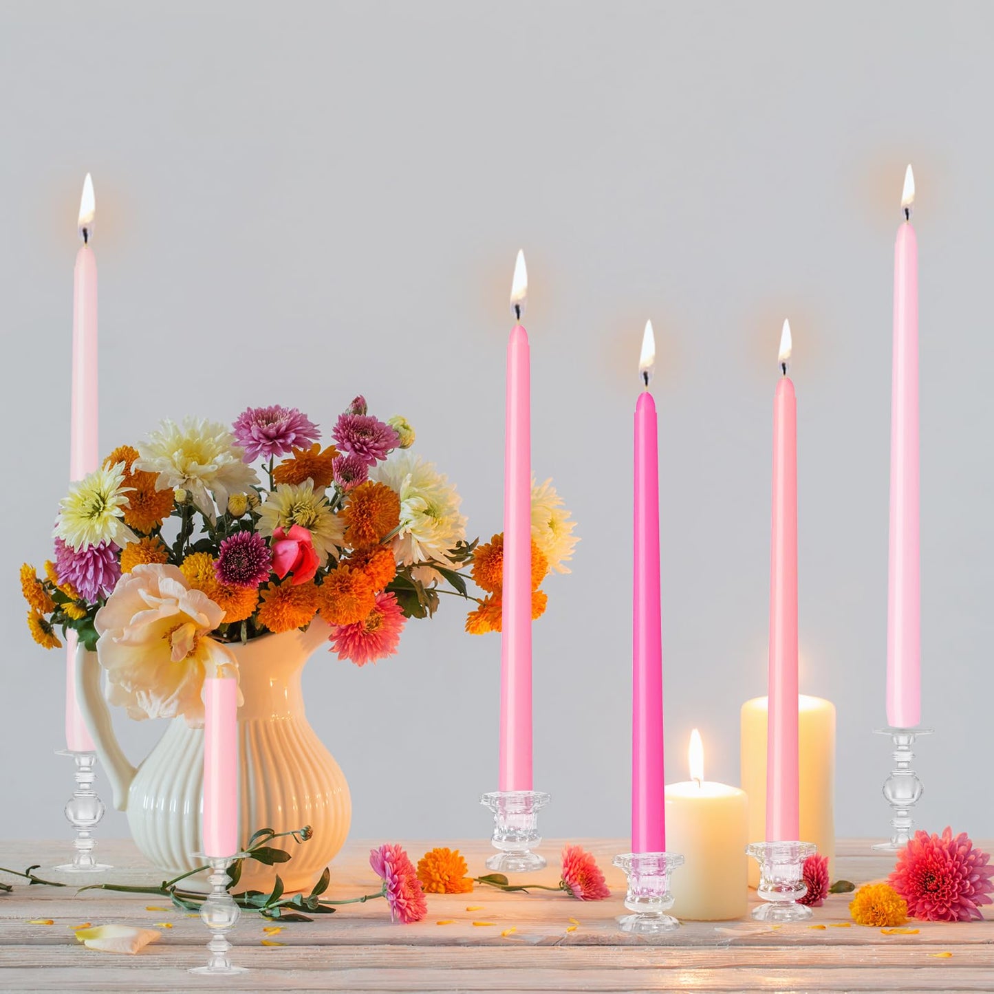 W&LESVAGO 12 Inch Gradient-Pink Taper Candles, 6 Packs Unscented Candlesticks for Dinner, Wedding, Valentine’s Day and Home Decoration, Dripless and Smokeless
