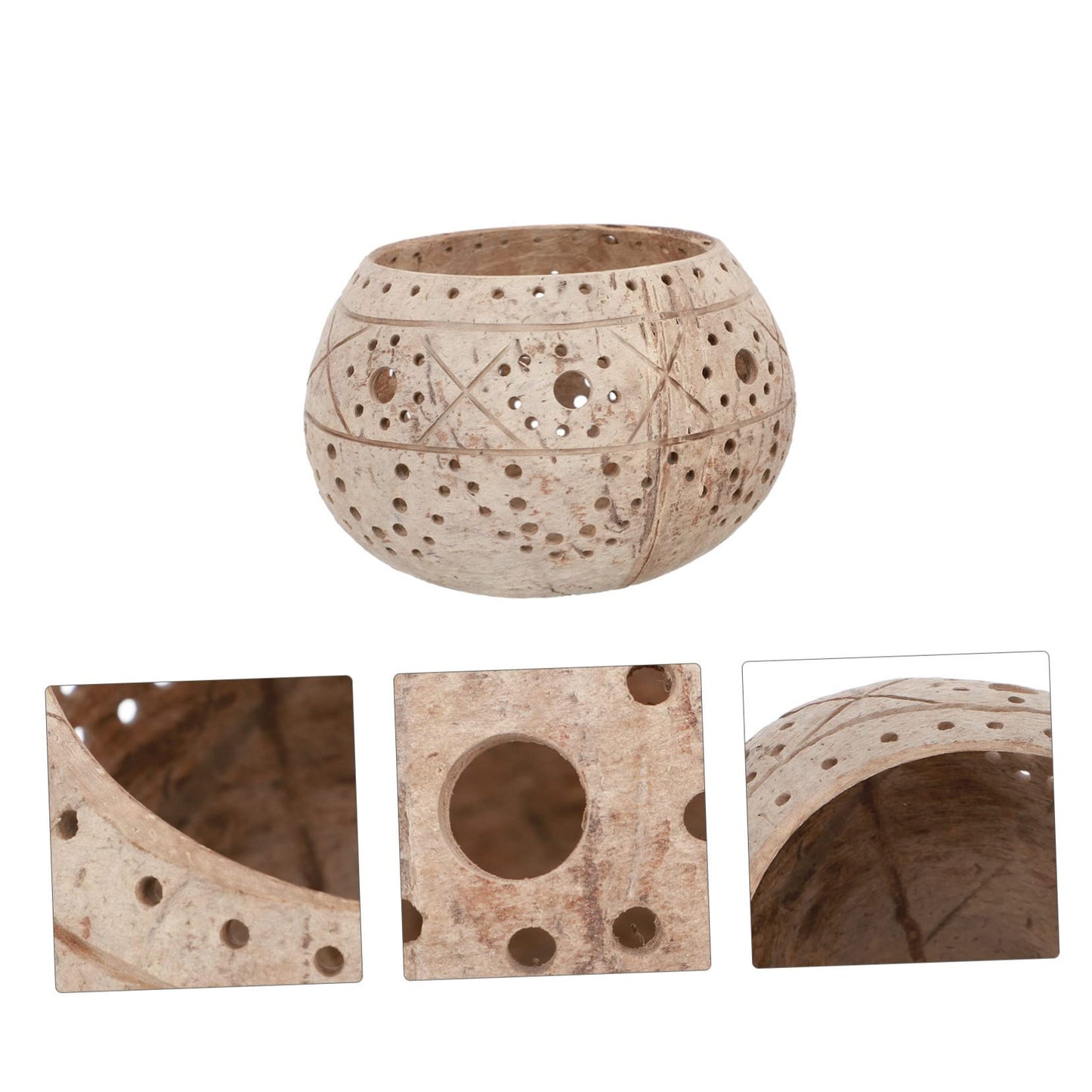 PRETYZOOM Hollow-Out Decorative Coconut Shell Candle Holder Stylish Candlestick for Home Decor Wedding Party Use