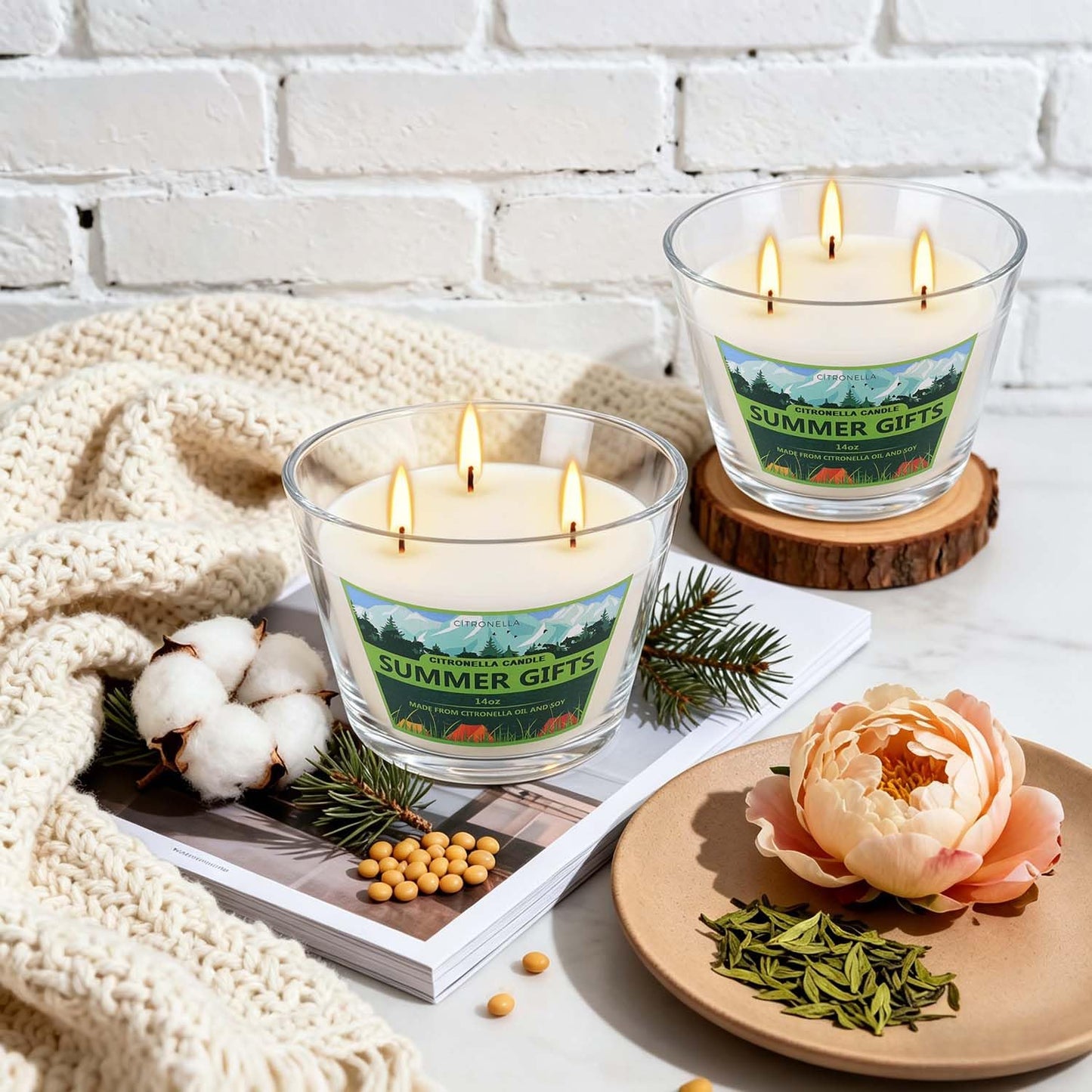 CAKETYCG 2 Pack 3-Wick Glass Cup Citronella Candles(14oz), Natural Soy Wax Clean Burning & Smokeless,citronella Scented Candle & Outdoor Candle,Camping Bar Counter Yard, Summer Gift.