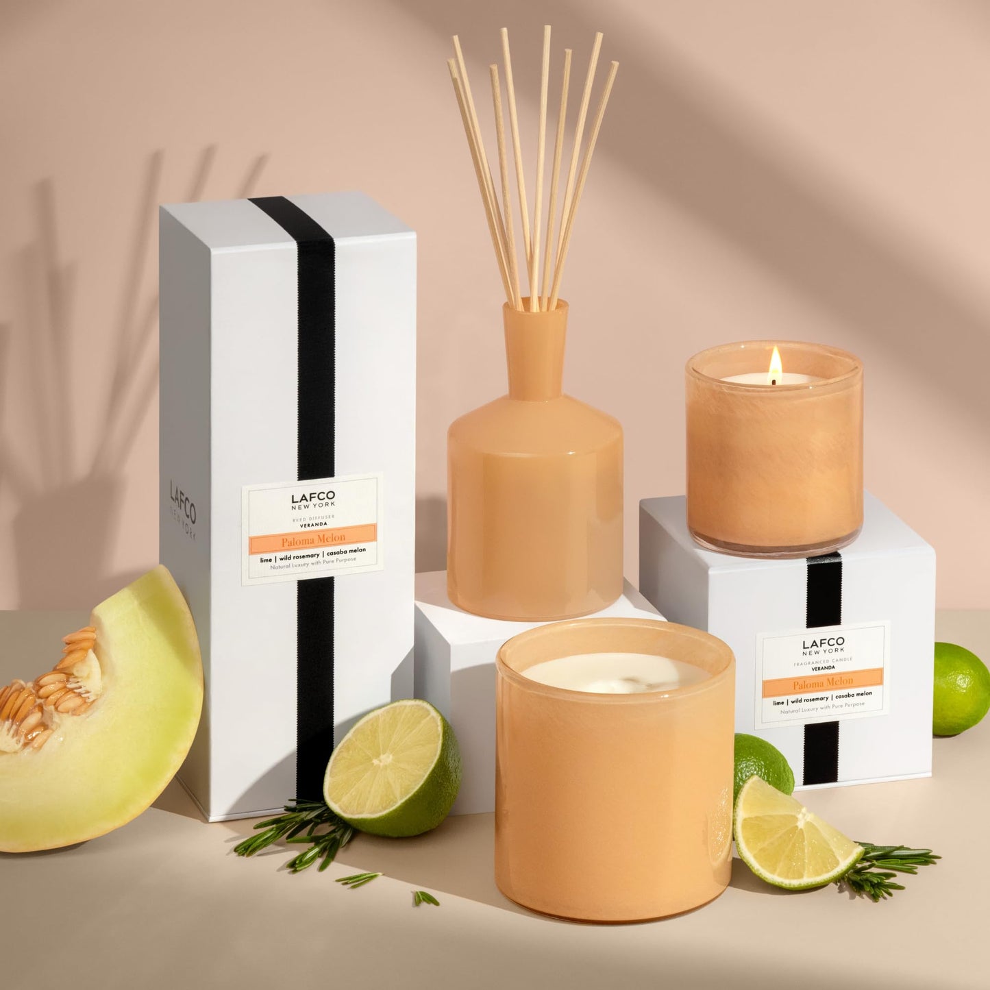 LAFCO New York Classic Candle, Paloma Melon - 6.5 oz - 50-Hour Burn Time - Reusable, Hand Blown Glass Vessel - Made in The USA