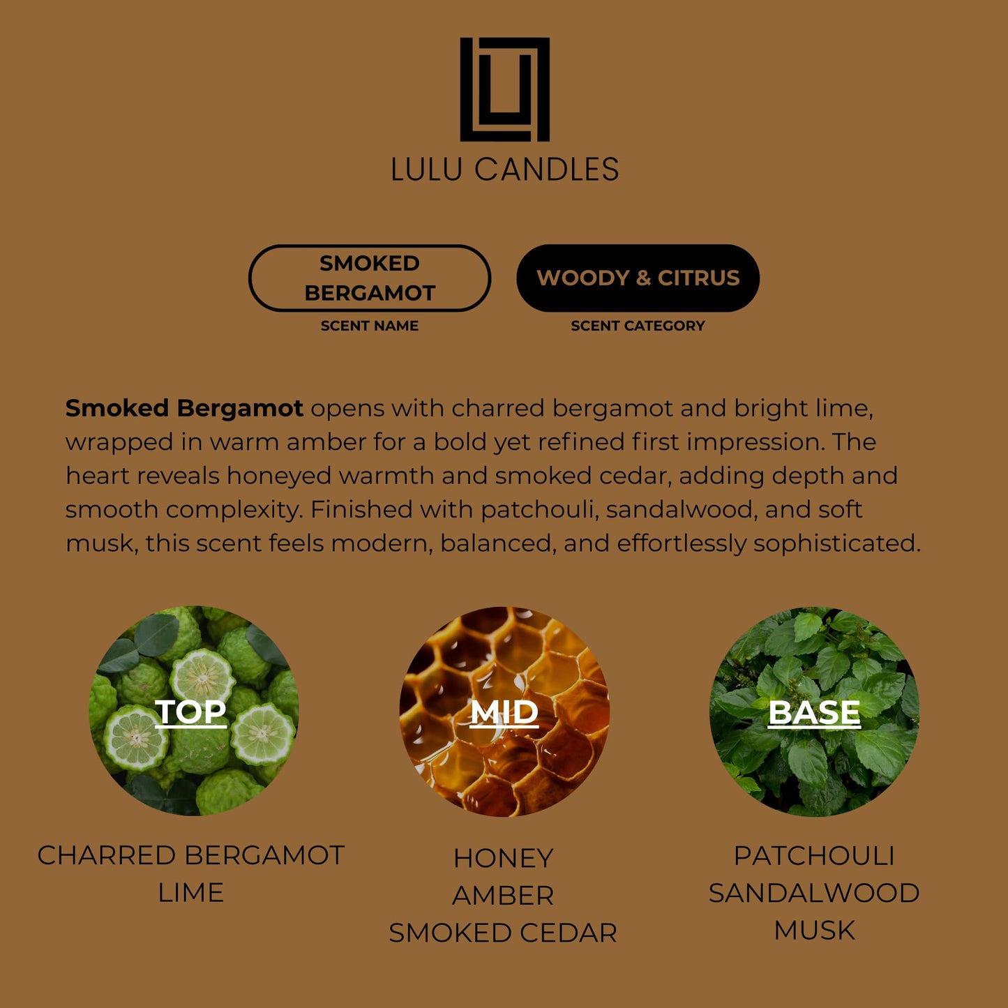 Lulu Candles | Smoked Bergamot | Smells Smokey and Citrusy | Luxury Scented Soy Jar Candle | Hand Poured in The USA | Highly Scented Long Lasting (9 Oz.)