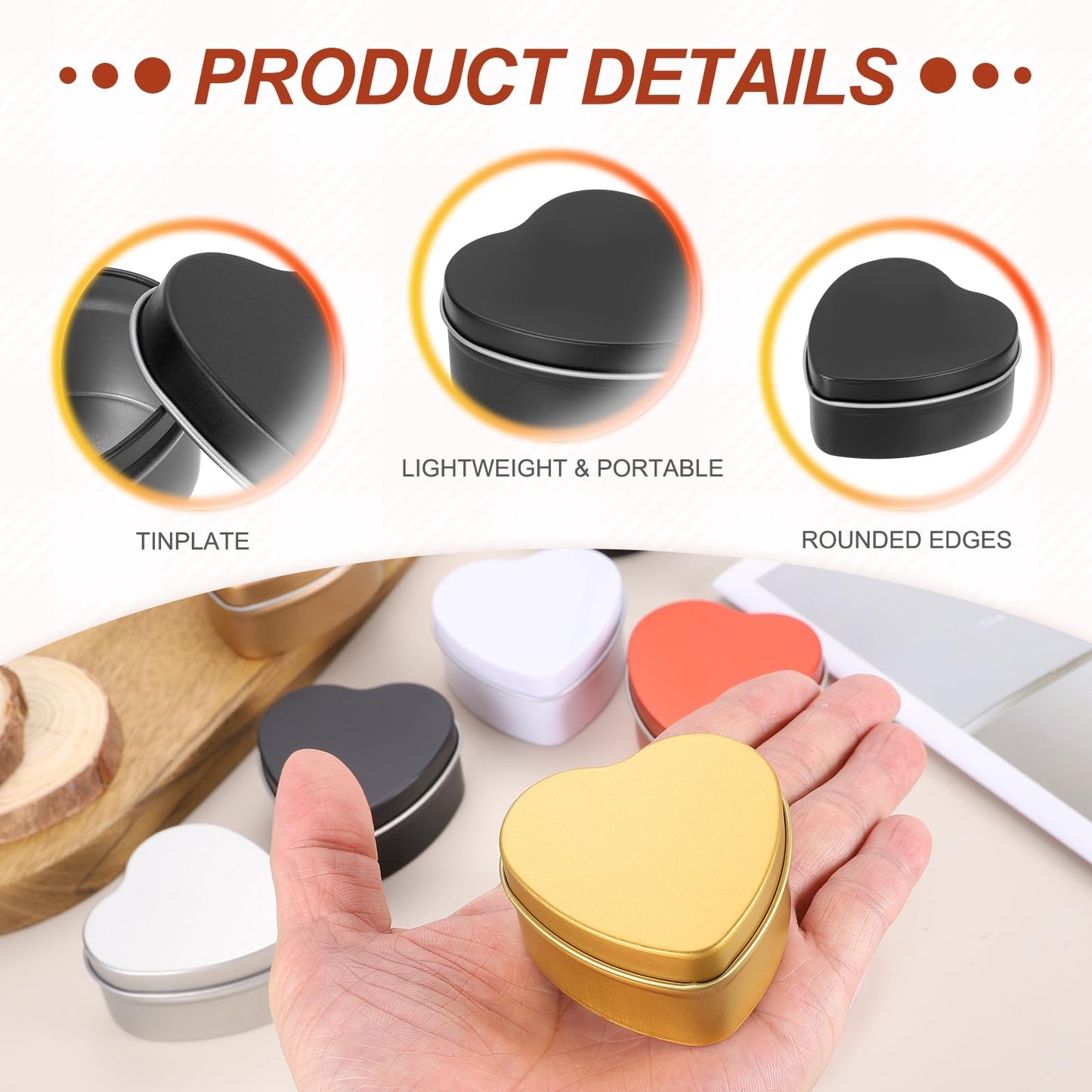 MECCANIXITY Heart Shaped Candle Tins, 2 oz Empty Metal Tin Cans Candles Containers for Candle Making Candies Gifts DIY Crafts, Black and Silver, Pack of 8