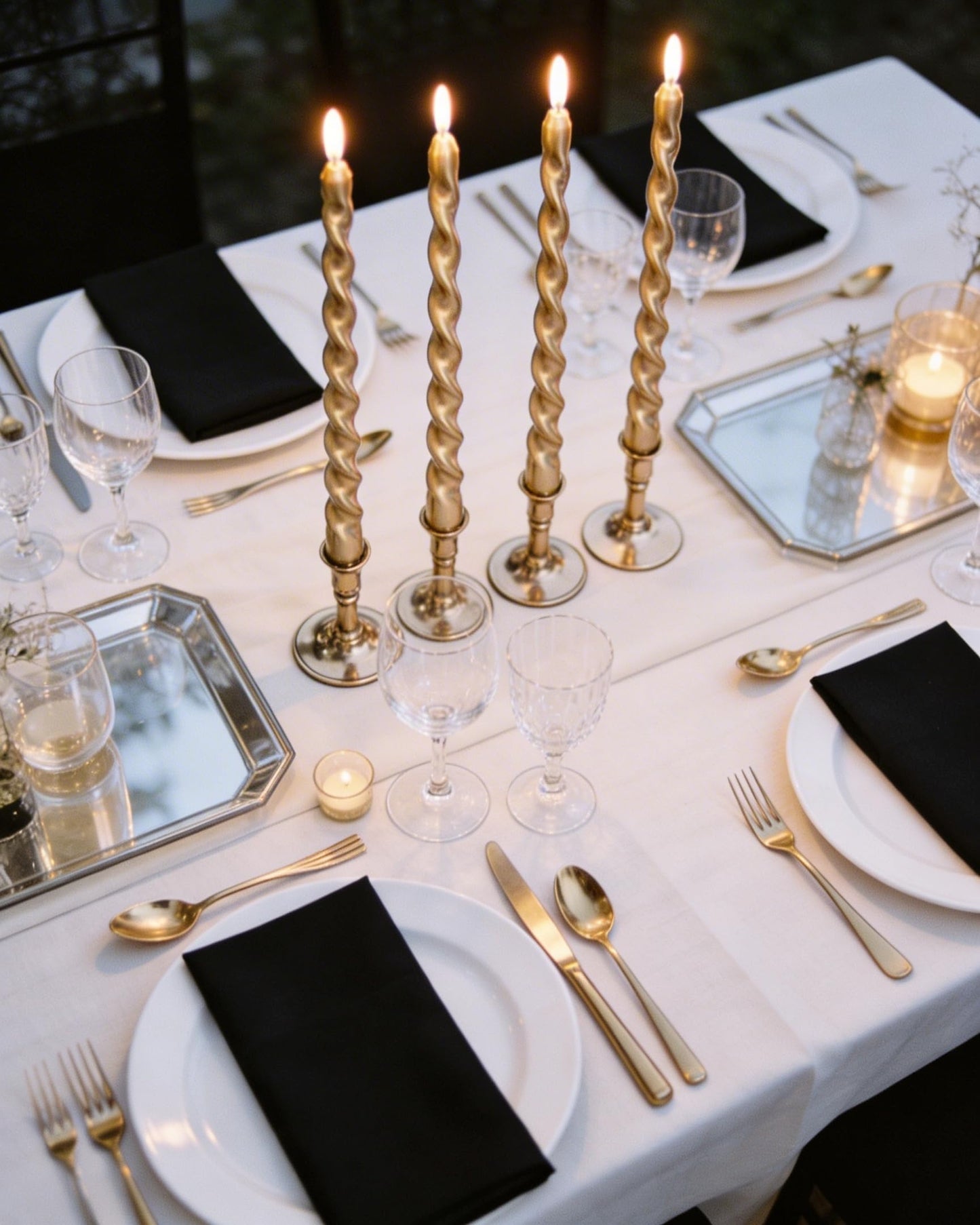 Viyffo Spiral Taper Candles 12 Inch – 4 Pack Gold, Dripless, Unscented, Smokeless – 9 Hour Burn – Tall Candlesticks for Wedding, Dinner, Holiday, Party, Home Decor