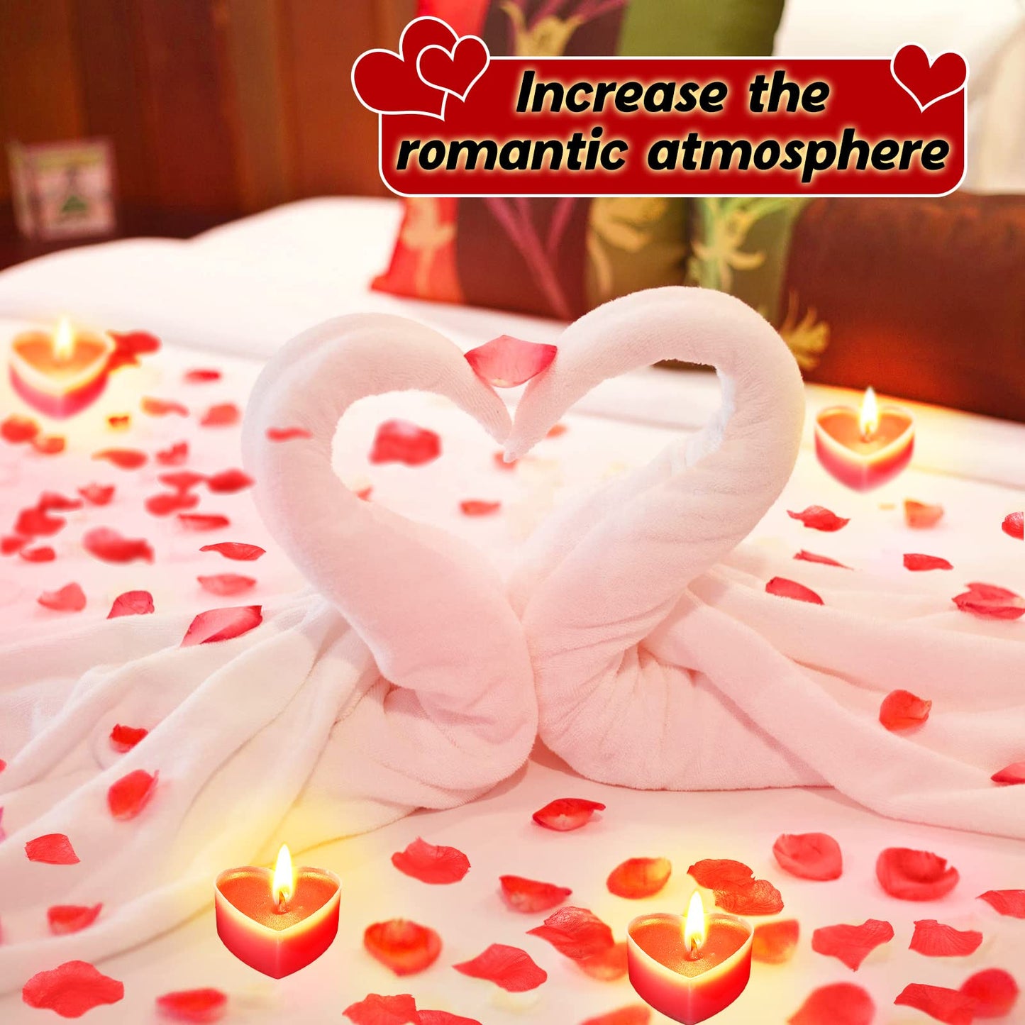 Giegxin 2000 Pcs Red Rose Petals with 24 Pcs Heart Tealight Candles for Romantic Night for Her Set Valentine's Day Anniversary Wedding Table Decor Home Party Gift