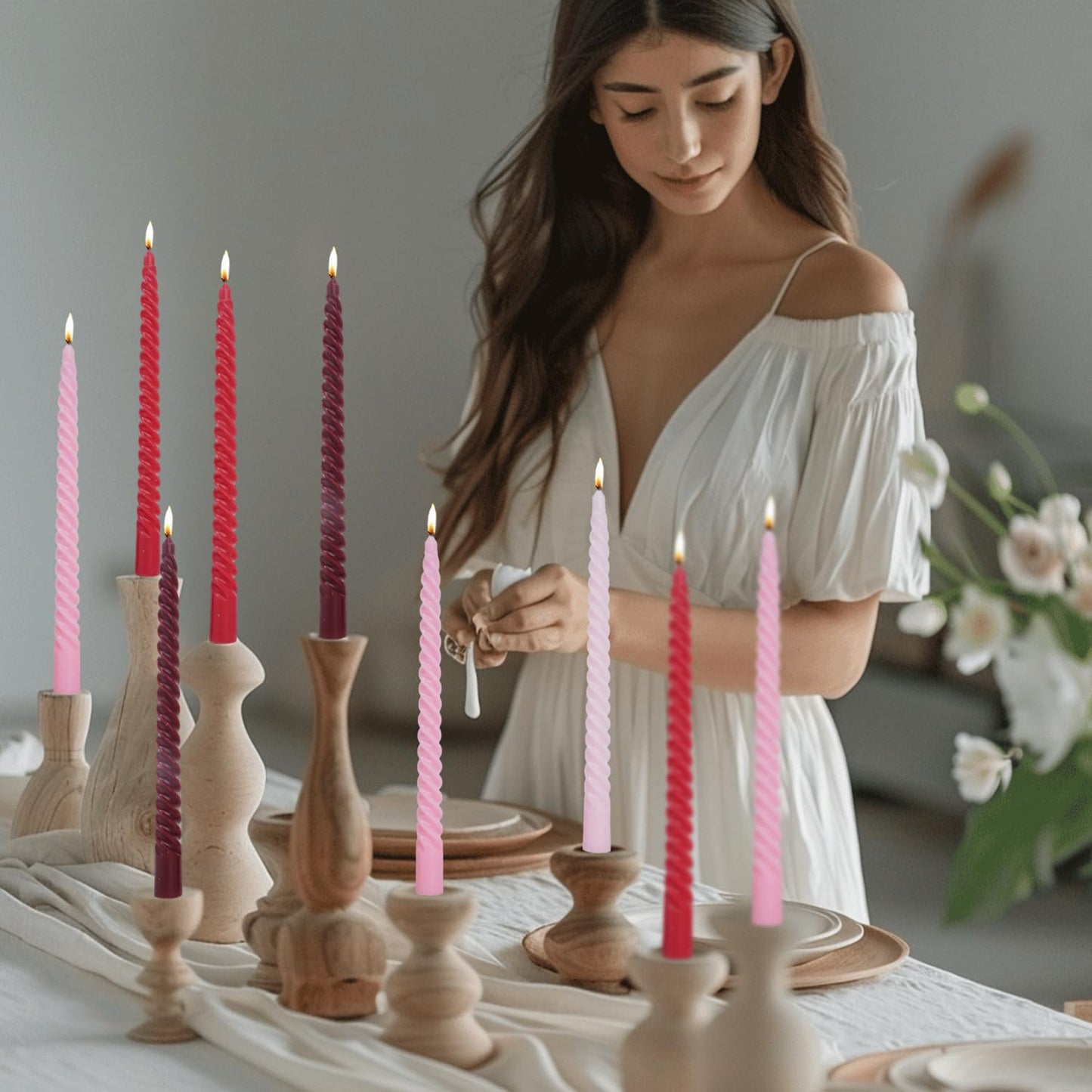Red Taper Candles Stick Spiral Dripless Taper Candles-Set of 12 for Decoration Weddings Party Church-Unscented Candles,10inch(F-Gradient red)