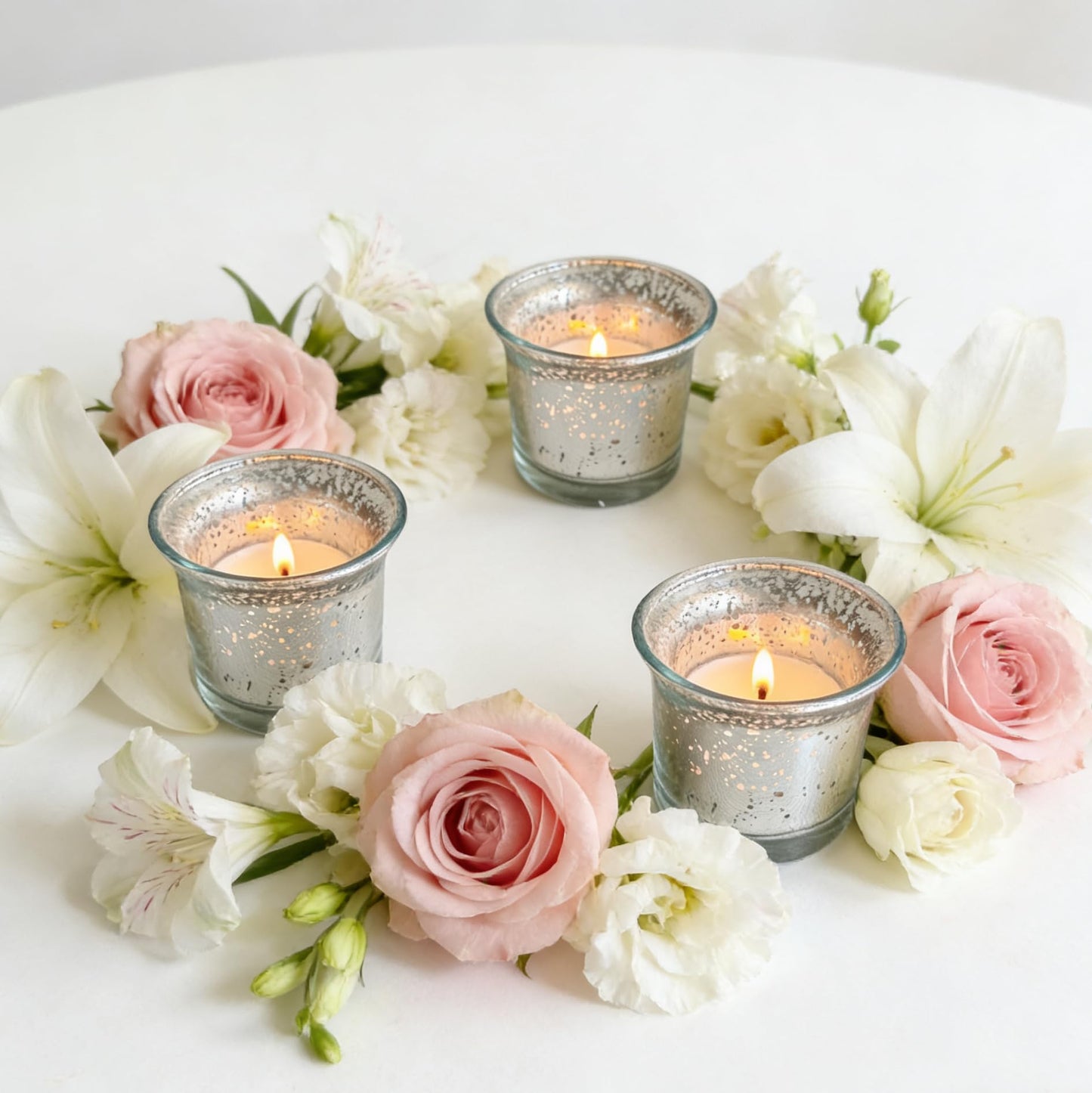Hosley Set of 24 Metallic/Antique Finish Glass Candle Tealight Holders. Ideal Gift for Wedding Bridal Party Reiki LED Votive Tea Light Gardens O4 (Antique Silver)