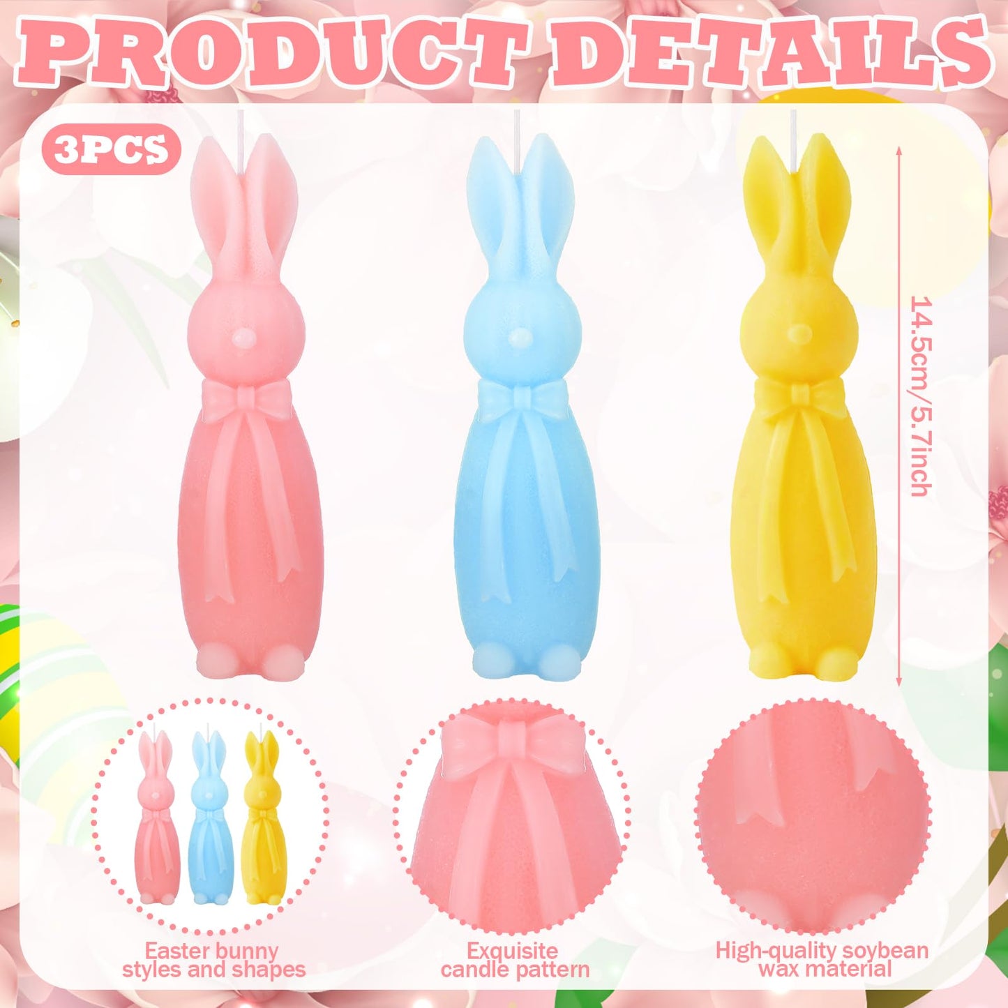 Lounsweer 3 Pcs Easter Bunny Candle Scented 5.7 Inch Pastel Mini Rabbit Shaped Votive Easter Flower & Fruit Scented Pillar Candle for Home Table Shelf Living Bedroom Party Gifts, Macaron Color