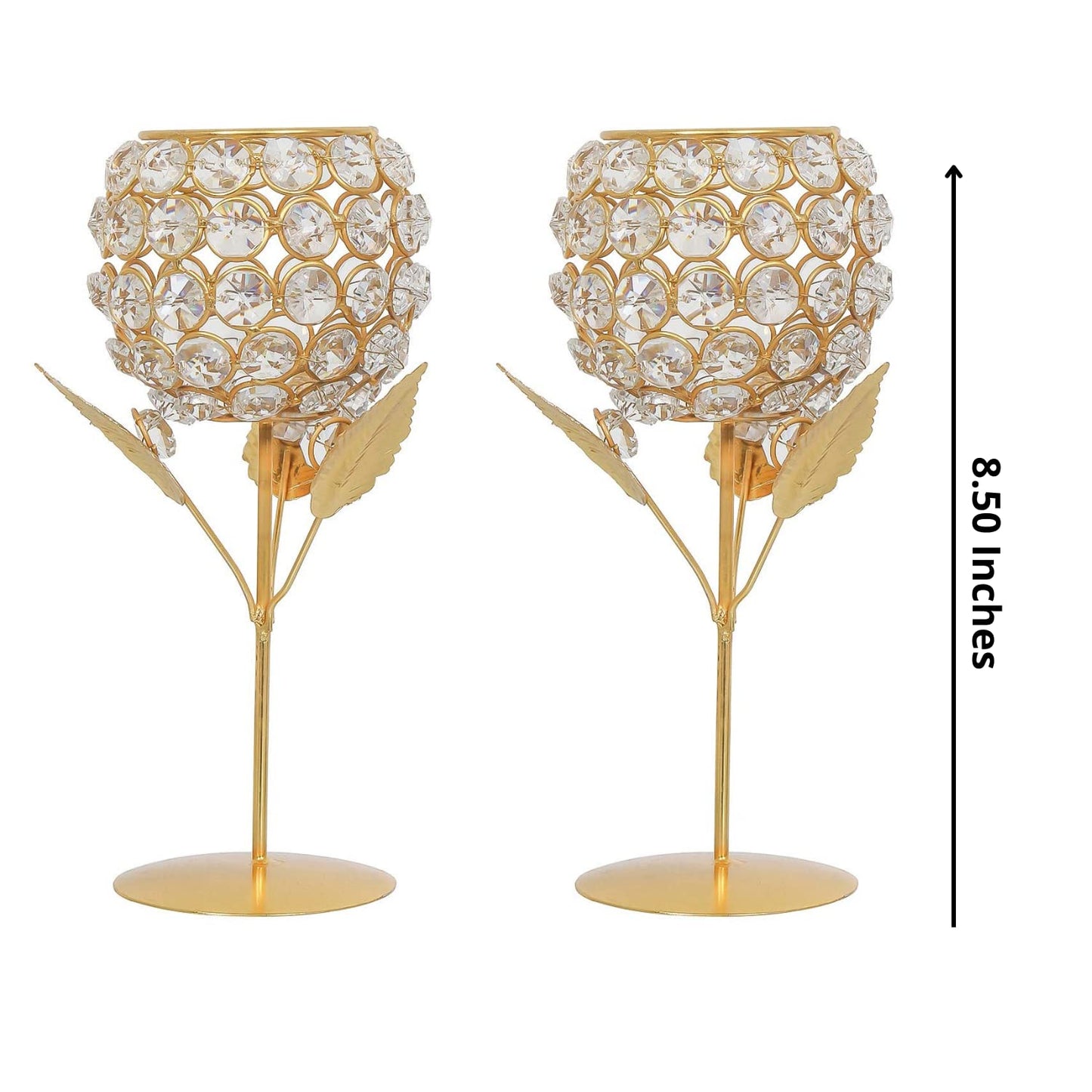 WebelKart New Premium Crystal Rose Brass Candle Holder for Decoration -Candle Stand for Diwali - Diwali Candle Holder (Model-1)