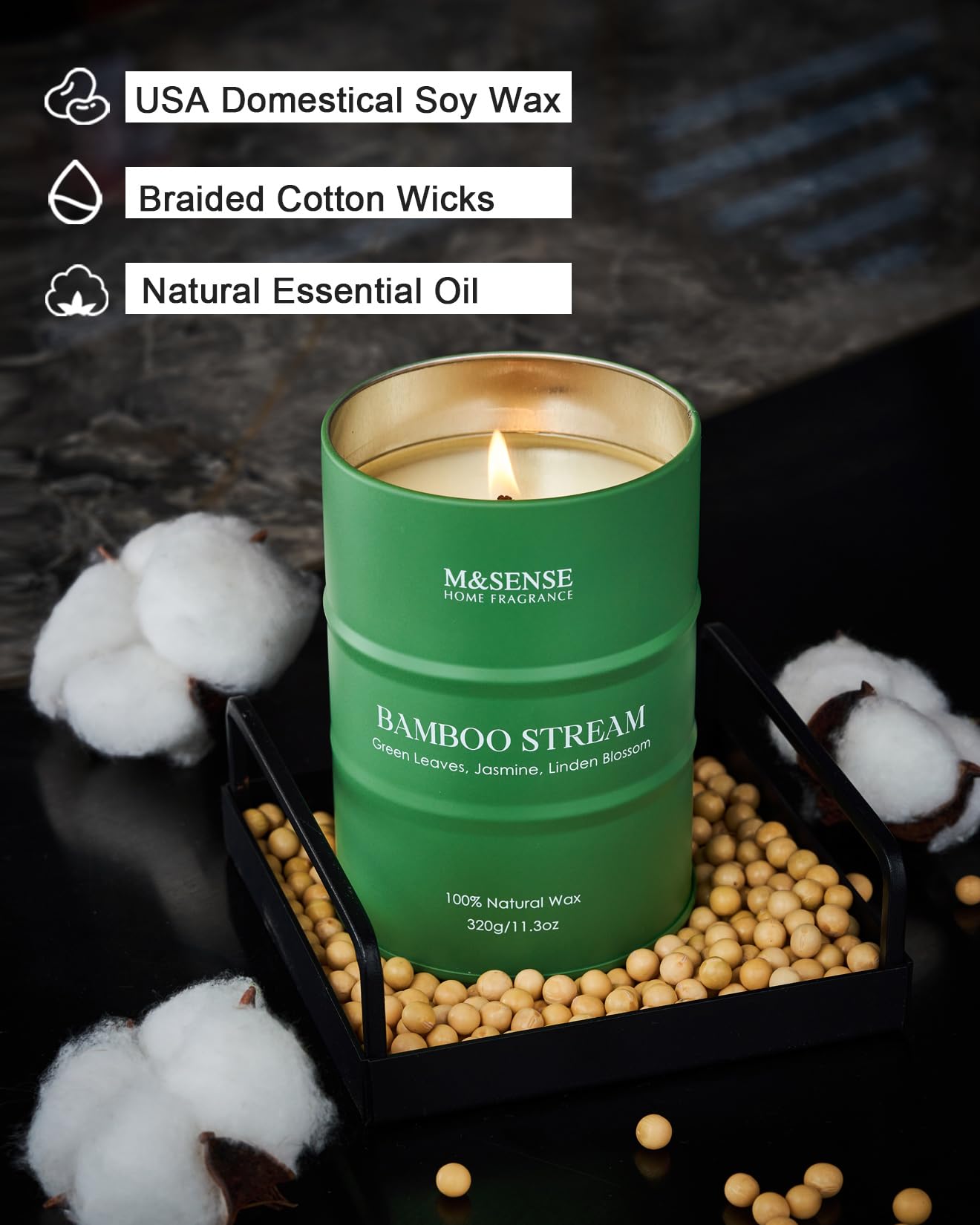 M&SENSE Bamboo Scented Candles Natural Non Toxic, Aromatherapy Candle for Stress Relief Meditation Relaxing, Housewarming Gifts for Women Men, 11.3oz 70 Hour Long Burning