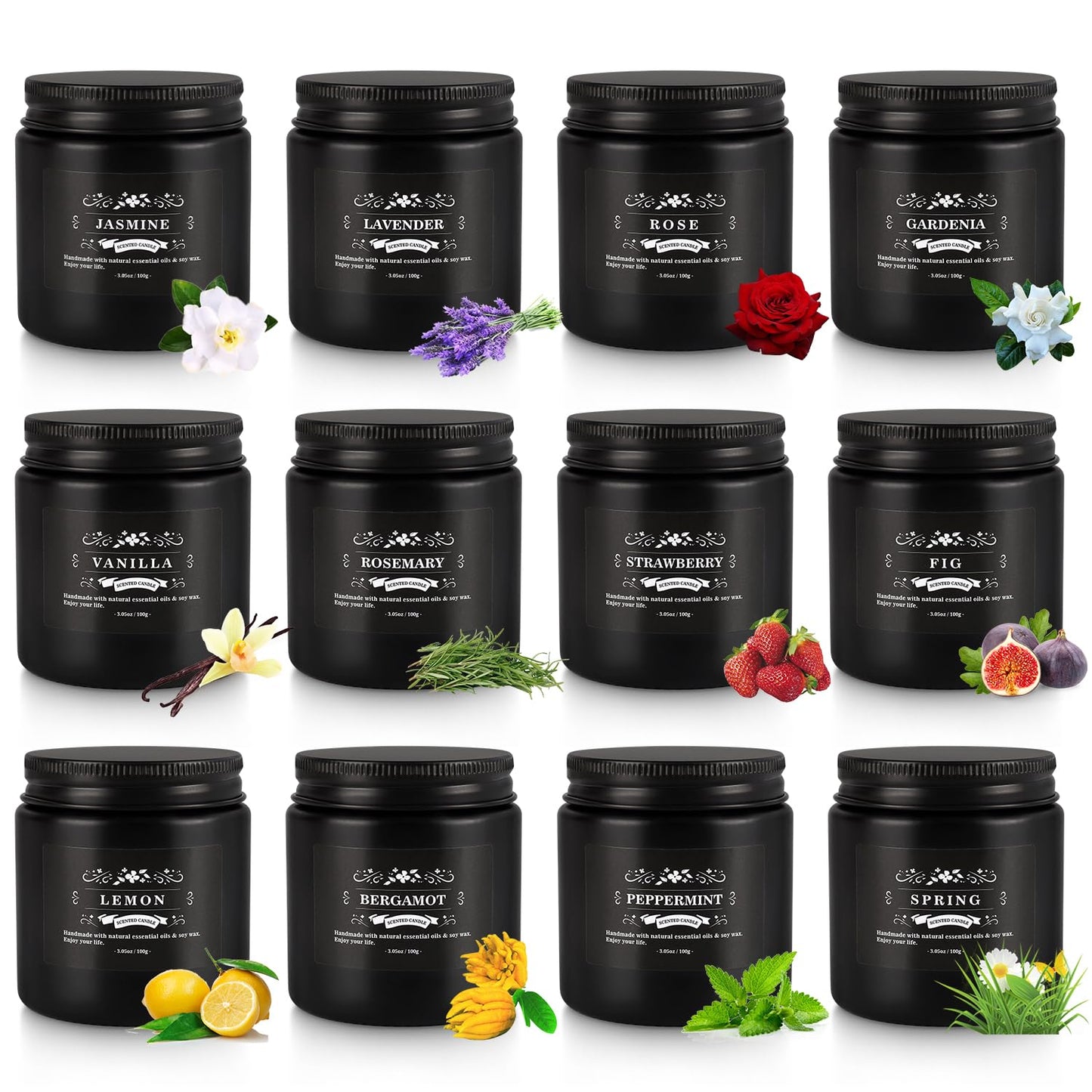 YOROXRG Scented Candles Gifts Set 12 Pack Soy Wax Travel Tin Jar Candles for Home 3.05 OZ for Mom for Christmas, Birthday, Thanksgiving, Mother's Day,Father'Day(Black)