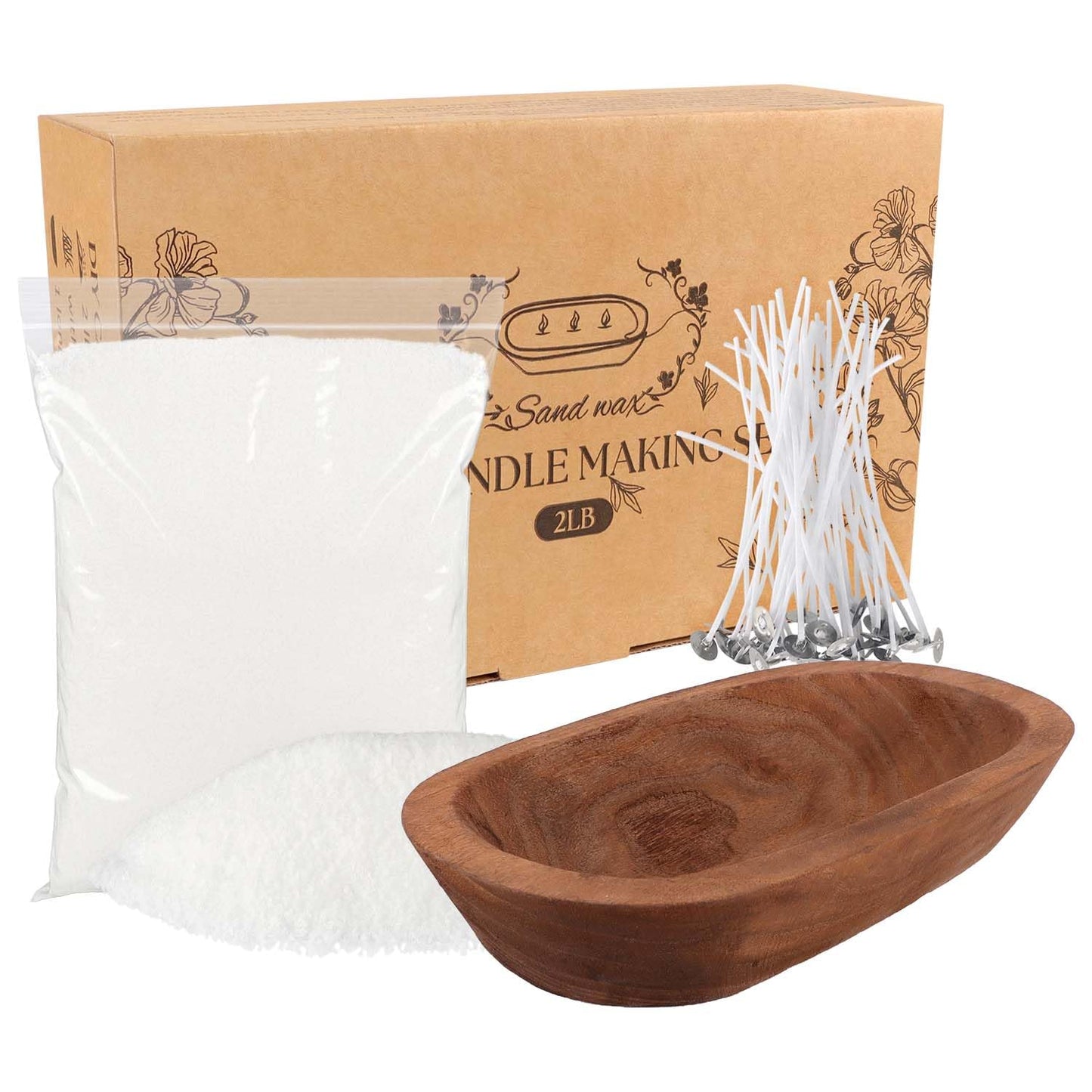 CLTNIKET 2LB Pure White Pearl Wax DIY Candles，Snow Sand Wax DIY Candle Making Kit - Complete Set with Wooden Bowl, 20 Cotton Wicks for Easy Crafting & Home Decor.