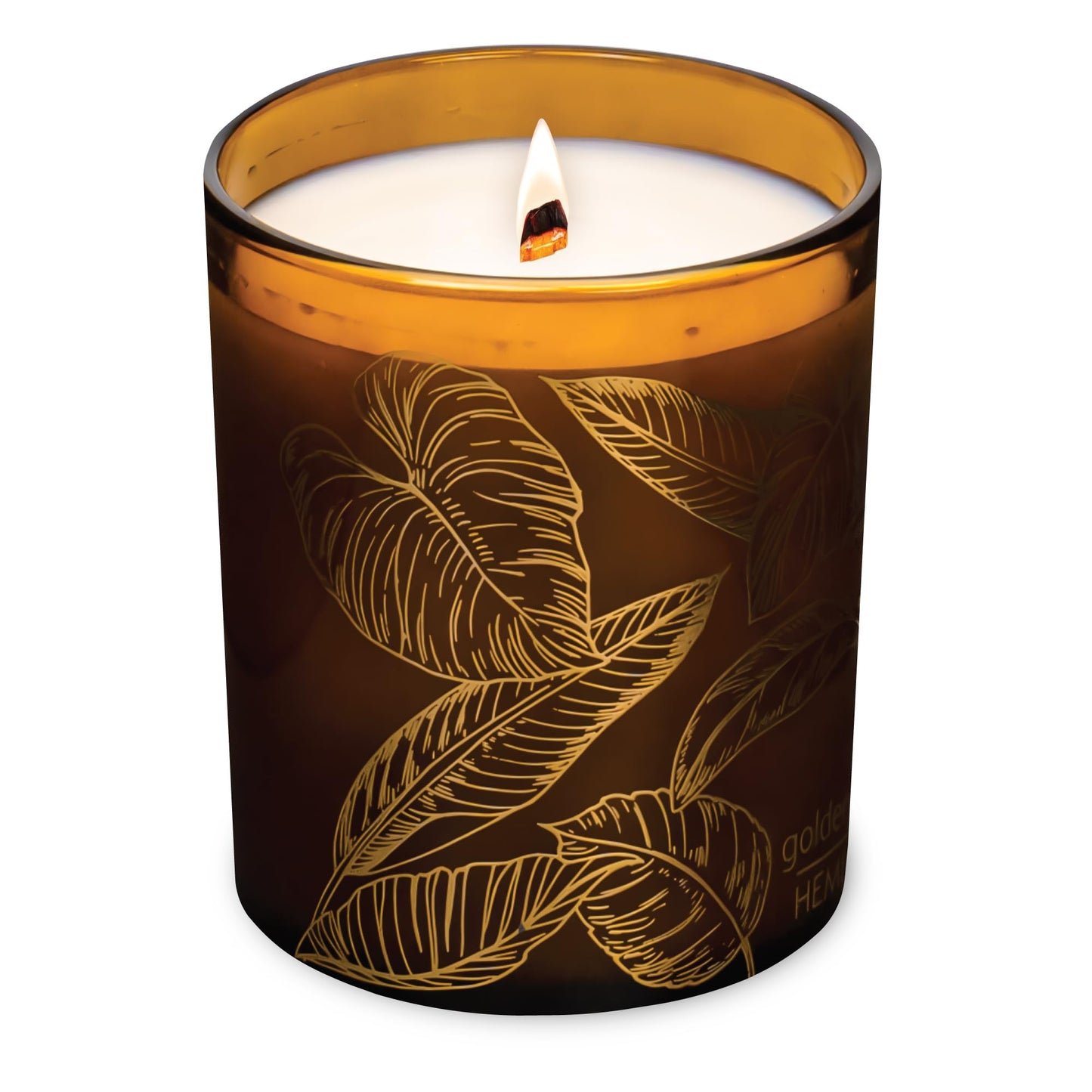 Hemlock Park Golden Hour Amber Gold Leaf Hand-Poured Scented Candle | Crackling Wood Wick, Botanical Fragrance & Coconut Wax | Up to 60 Hour Burn Time | 7.2 oz