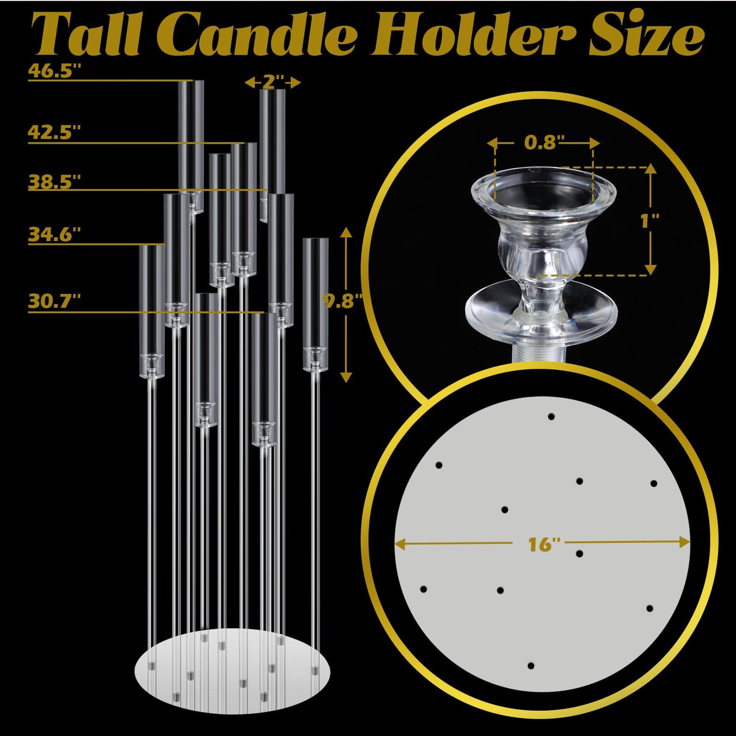 Tessco 4 Pcs 10 Arm 46.5 Acrylic Candelabra Table Centerpiece Floor Candelabras Clear Candle Holder with Removable Lampshade Wedding Candelabra Centerpiece Fit 0.8 LED