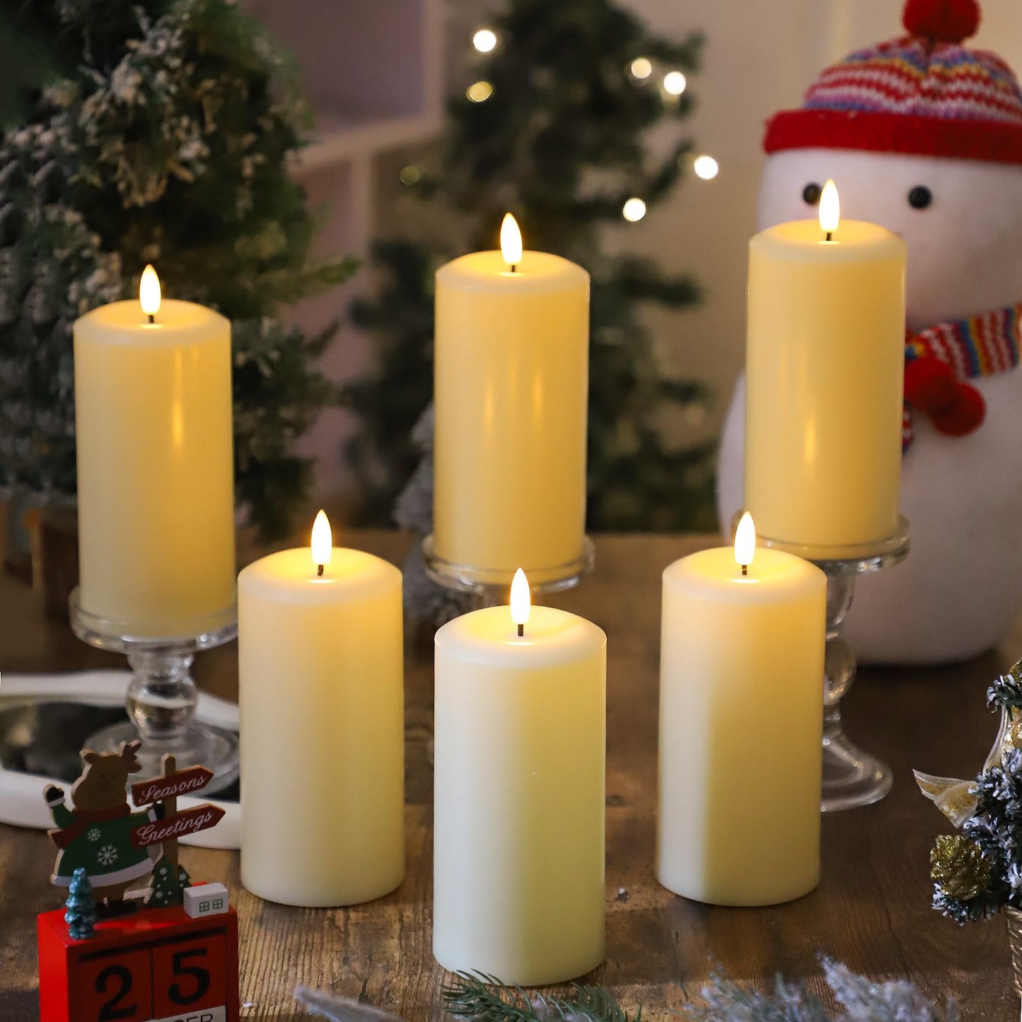 Hinabichan Flameless Candles Battery Operated with Remote and 2/4/6/8 H Timer, 6pcs Flickering Fake Electric Candles for Festival Home Party Decor (D3 x H 6") (Ivory)